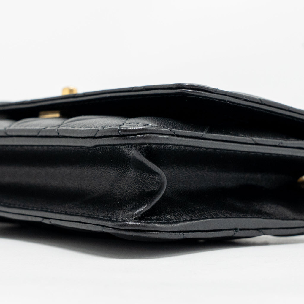 CHANEL PEARL CRUSH WALLET ON CHAIN LAMBSKIN BLACK GHW (MICROCHIP)