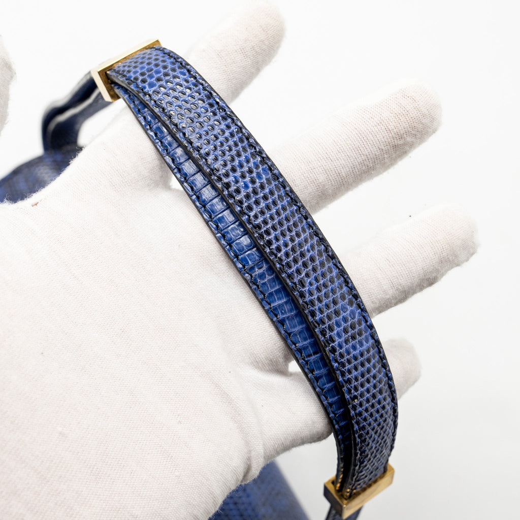 CELINE MEDIUM CLASSIC BOX BAG LIZARD BLUE GHW