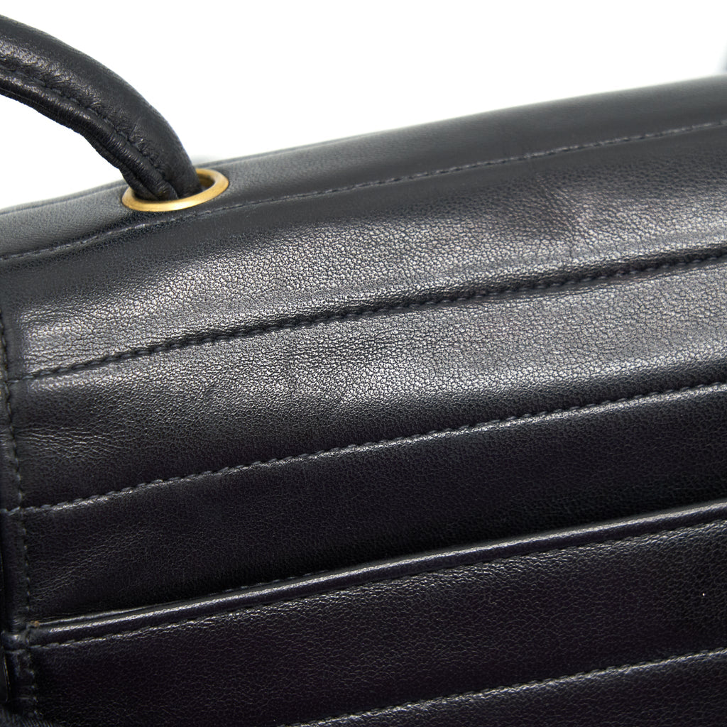 CHANEL VINTAGE KELLY FLAP BAG WITH LONG STRAP BLACK 24K GHW