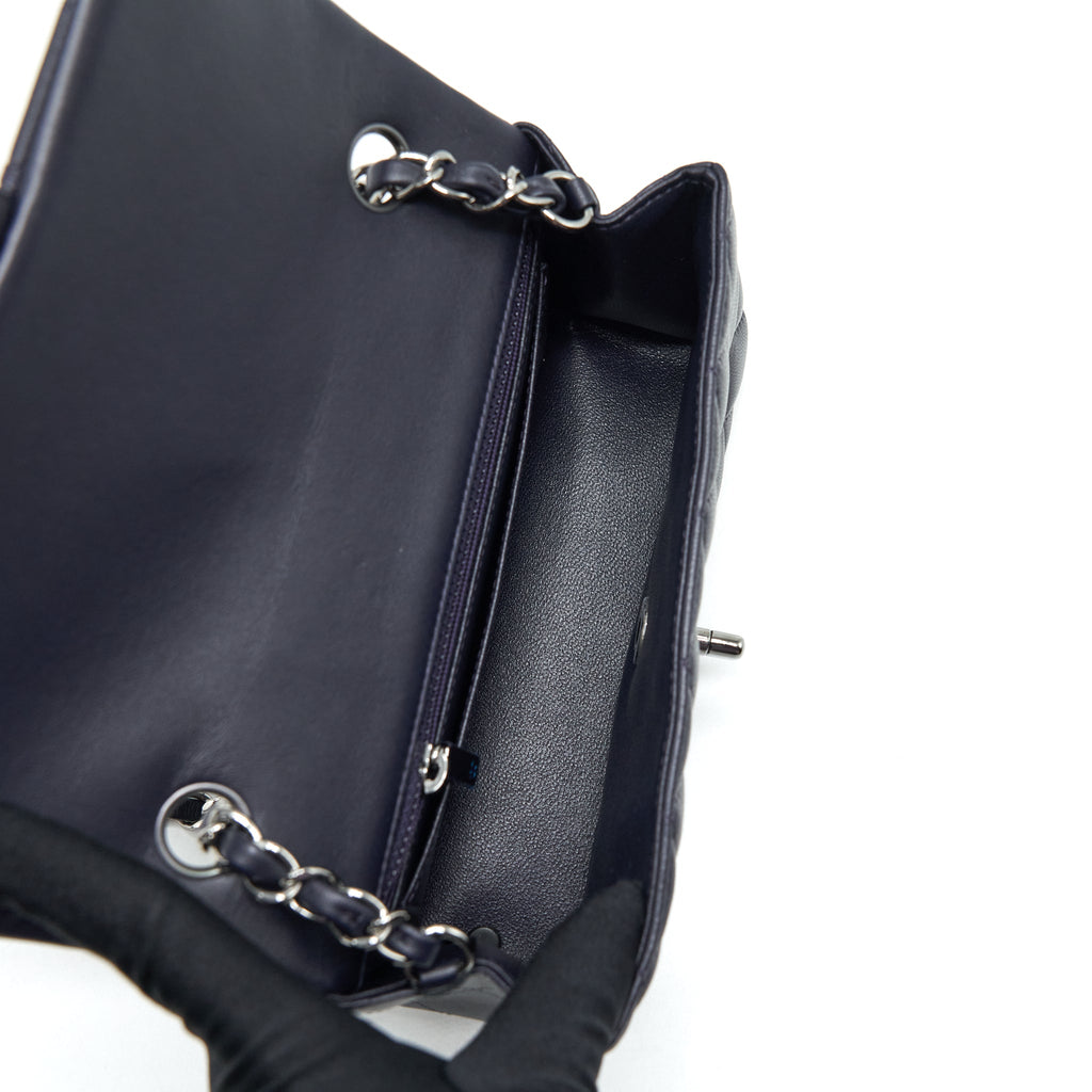 CHANEL MINI RECTANGULAR LAMBSKIN DARK PURPLE BLACK HARDWARE