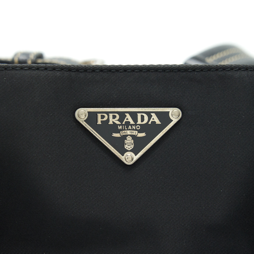 PRADA NYLON SHOULDER HAND BAG IN BLACK