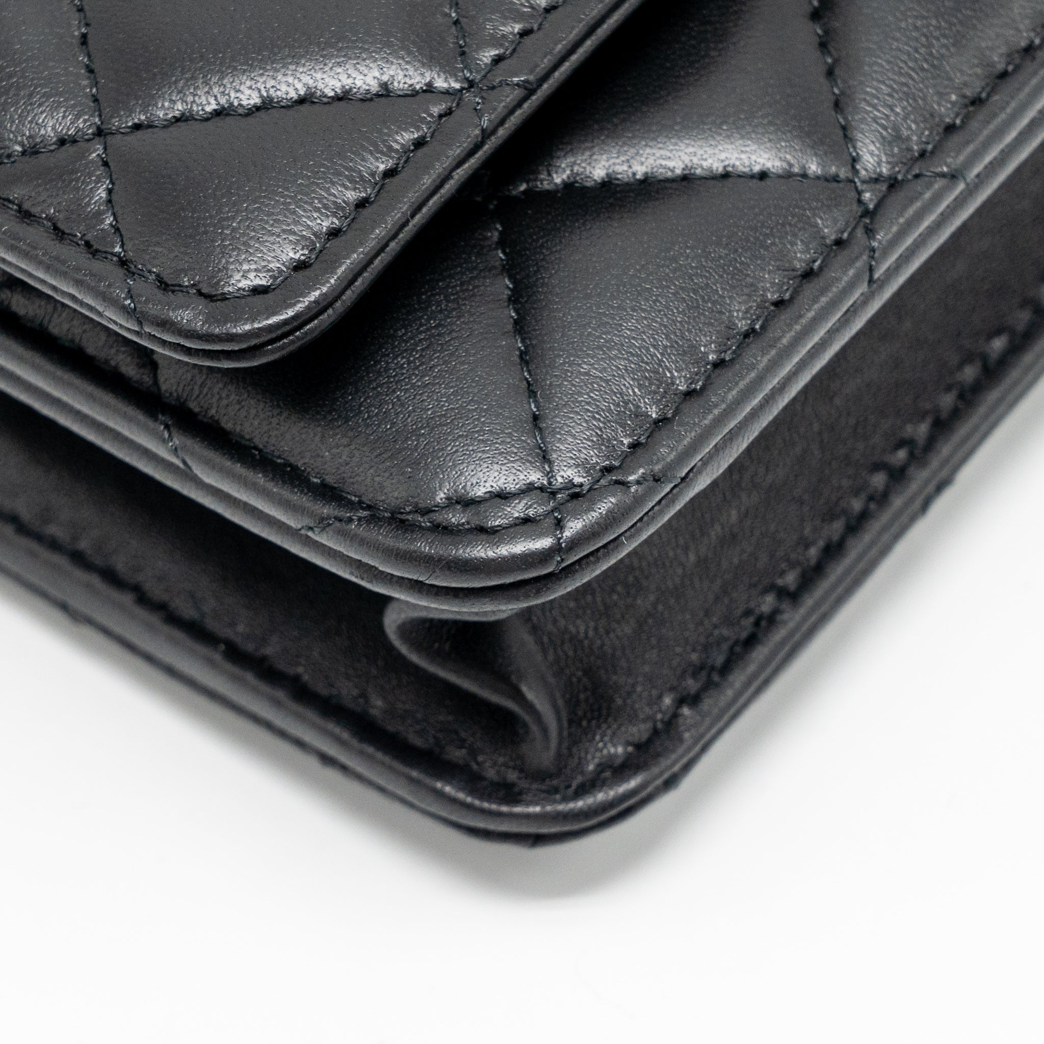 CHANEL PEARL CRUSH WALLET ON CHAIN LAMBSKIN BLACK GHW (MICROCHIP)