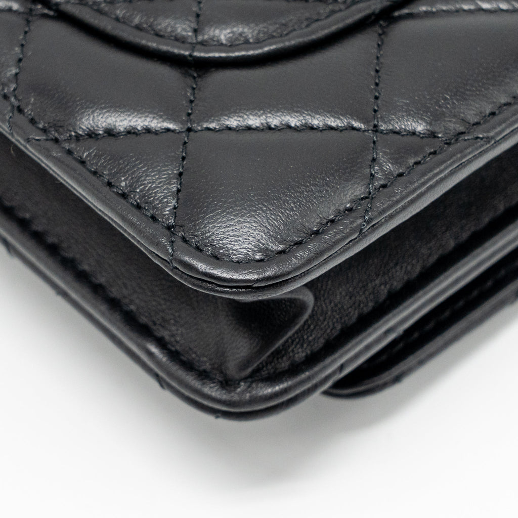 CHANEL PEARL CRUSH WALLET ON CHAIN LAMBSKIN BLACK GHW (MICROCHIP)