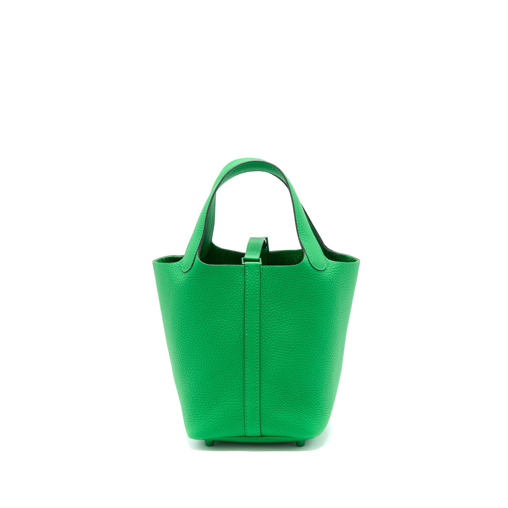 HERMES PICOTIN 18 LOCK BAG CLEMENCE 1K BAMBOU WITH GREEN HARDWARE