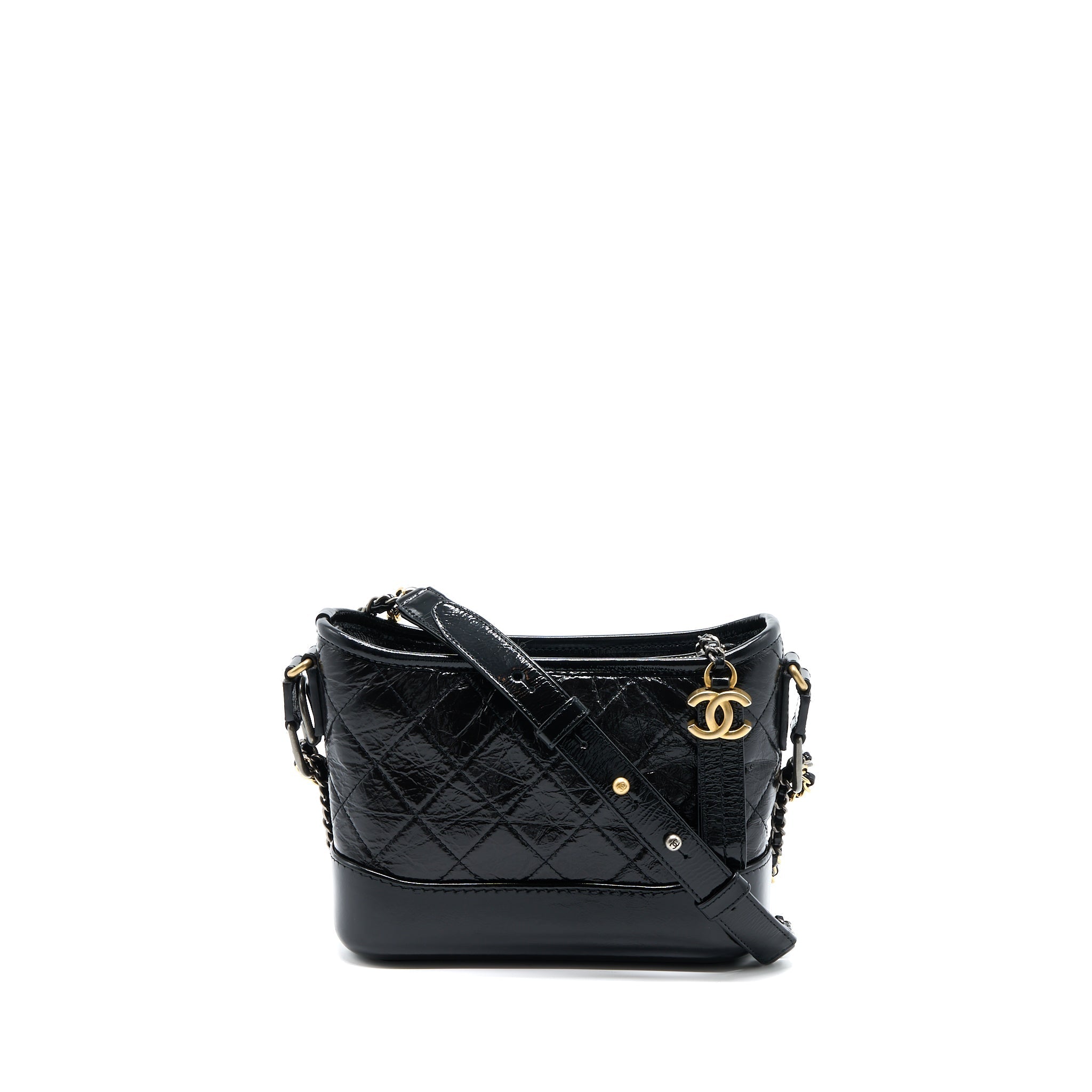 CHANEL SMALL GABRIELLE HOBO BAG SHINY CALFSKIN BLACK MULTICOLOUR HARDWARE