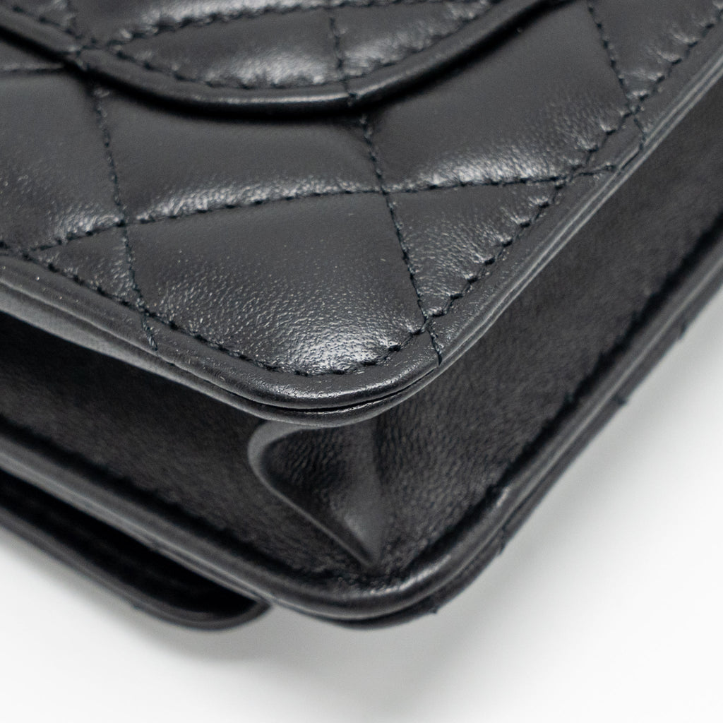 CHANEL PEARL CRUSH WALLET ON CHAIN LAMBSKIN BLACK GHW (MICROCHIP)