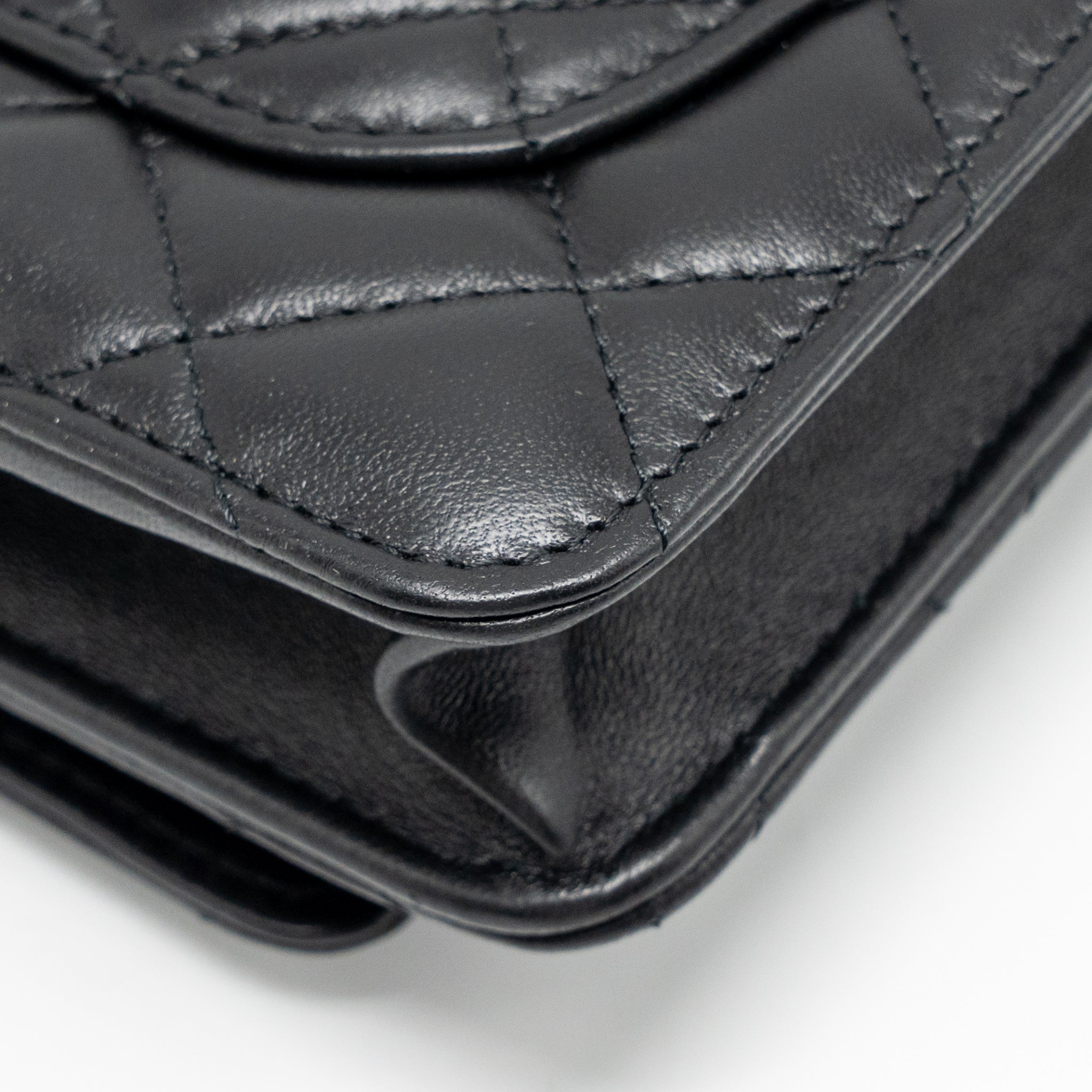 CHANEL PEARL CRUSH WALLET ON CHAIN LAMBSKIN BLACK GHW (MICROCHIP)