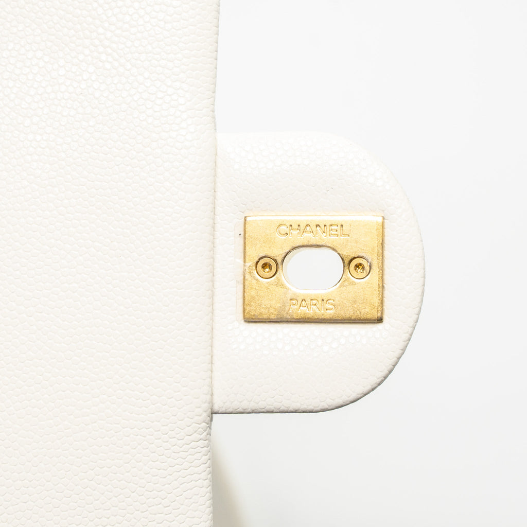 CHANEL 22A SMALL FLAP BAG BUTTON ON CHAIN CAVIAR WHITE BRUSHED GHW (MICROCHIP)