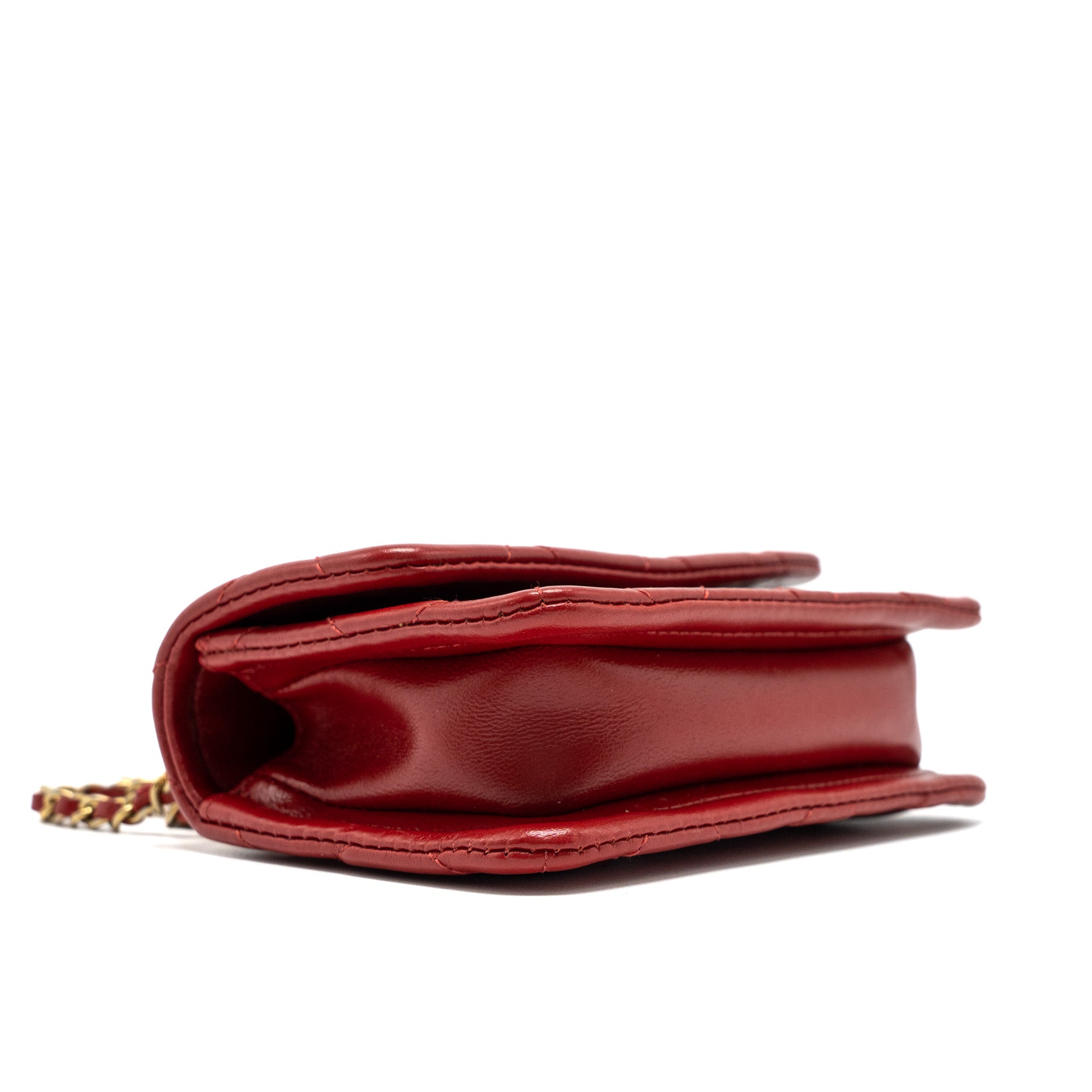 CHANEL QUILTED MINI FLAP BELT BAG LAMBSKIN RED BRUSHED GHW