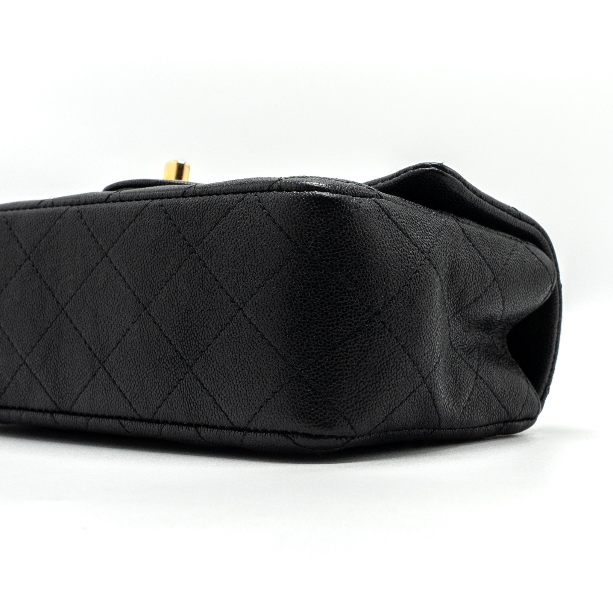 CHANEL TOP HANDLE MINI RECTANGULAR FLAP BAG GRAINED CALFSKIN BLACK GHW