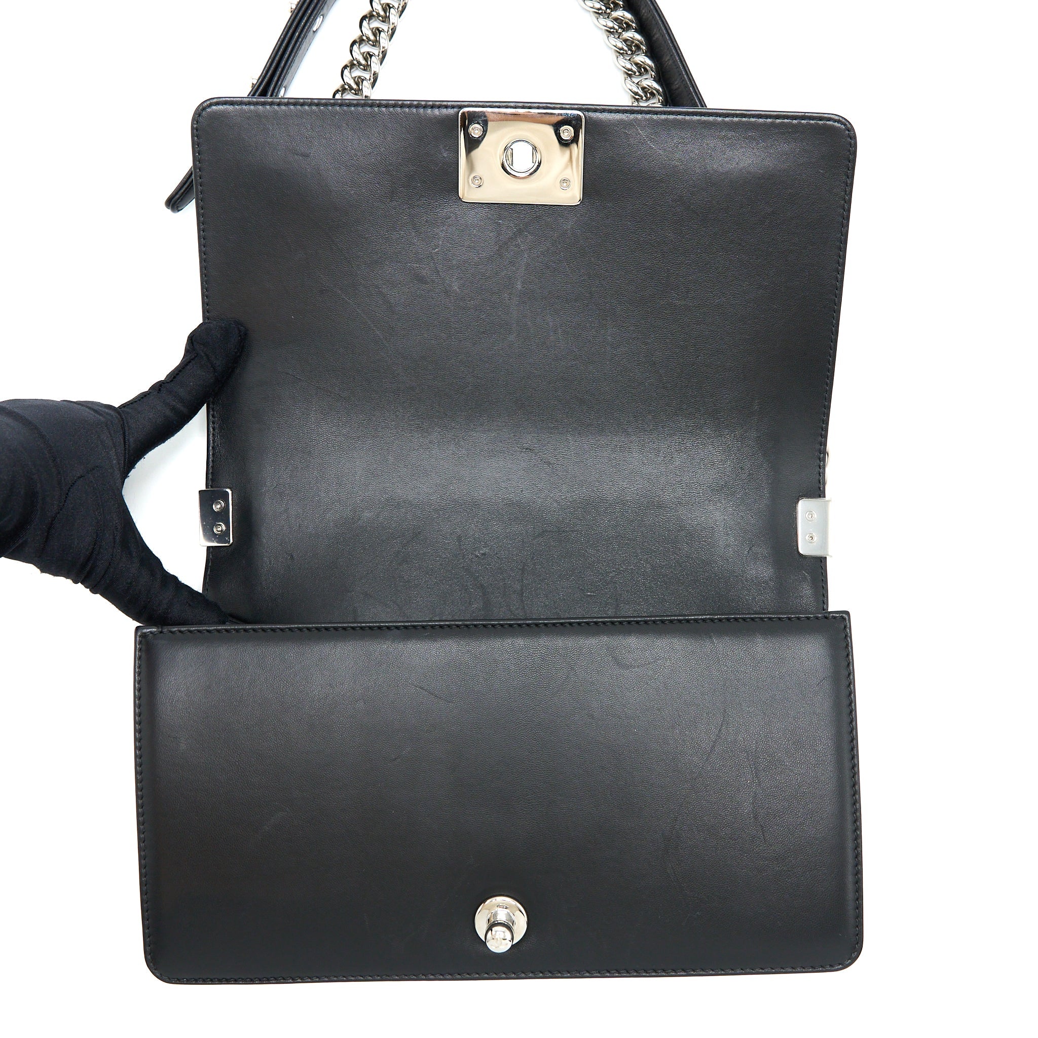 CHANEL MEDIUM BOY BAG LIMITED LAMBSKIN BLACK/WHITE SHW
