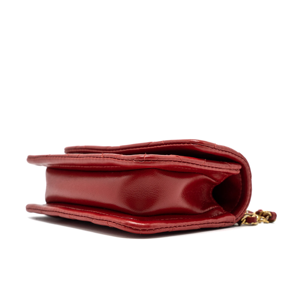 CHANEL QUILTED MINI FLAP BELT BAG LAMBSKIN RED BRUSHED GHW