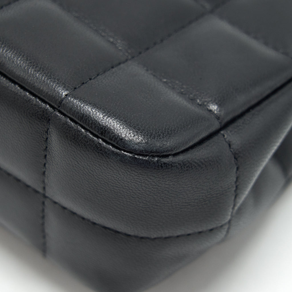CHANEL CAMELLIA MINI FLAP SHOULDER BAG LAMBSKIN BLACK GHW