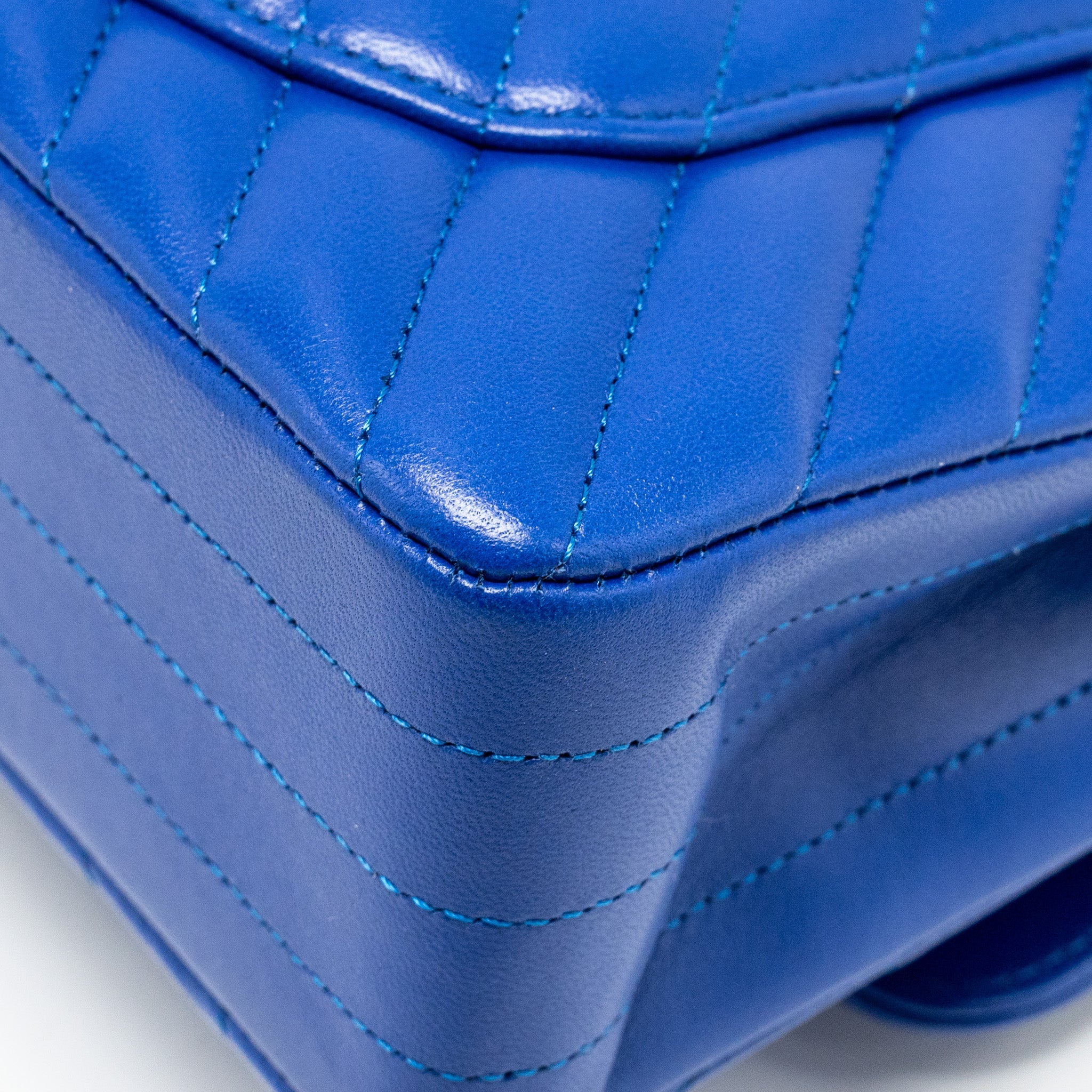 CHANEL SMALL CLASSIC DOUBLE FLAP BAG CHEVRON LAMBSKIN BLUE LGHW