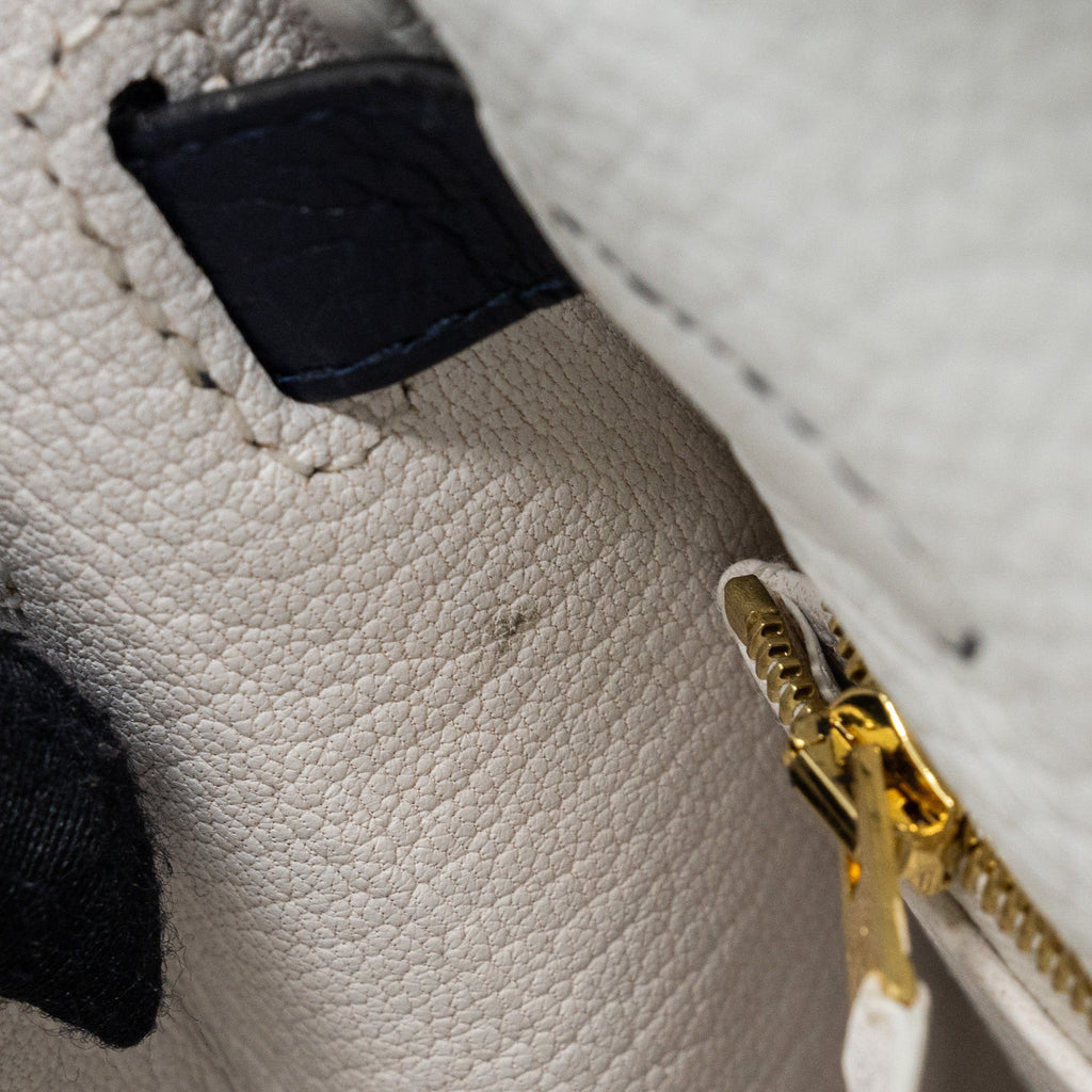 HERMES KELLY 28 SPECIAL ORDER CLEMENCE LEATHER BLANC / BLUE NUIT BRUSHED GHW