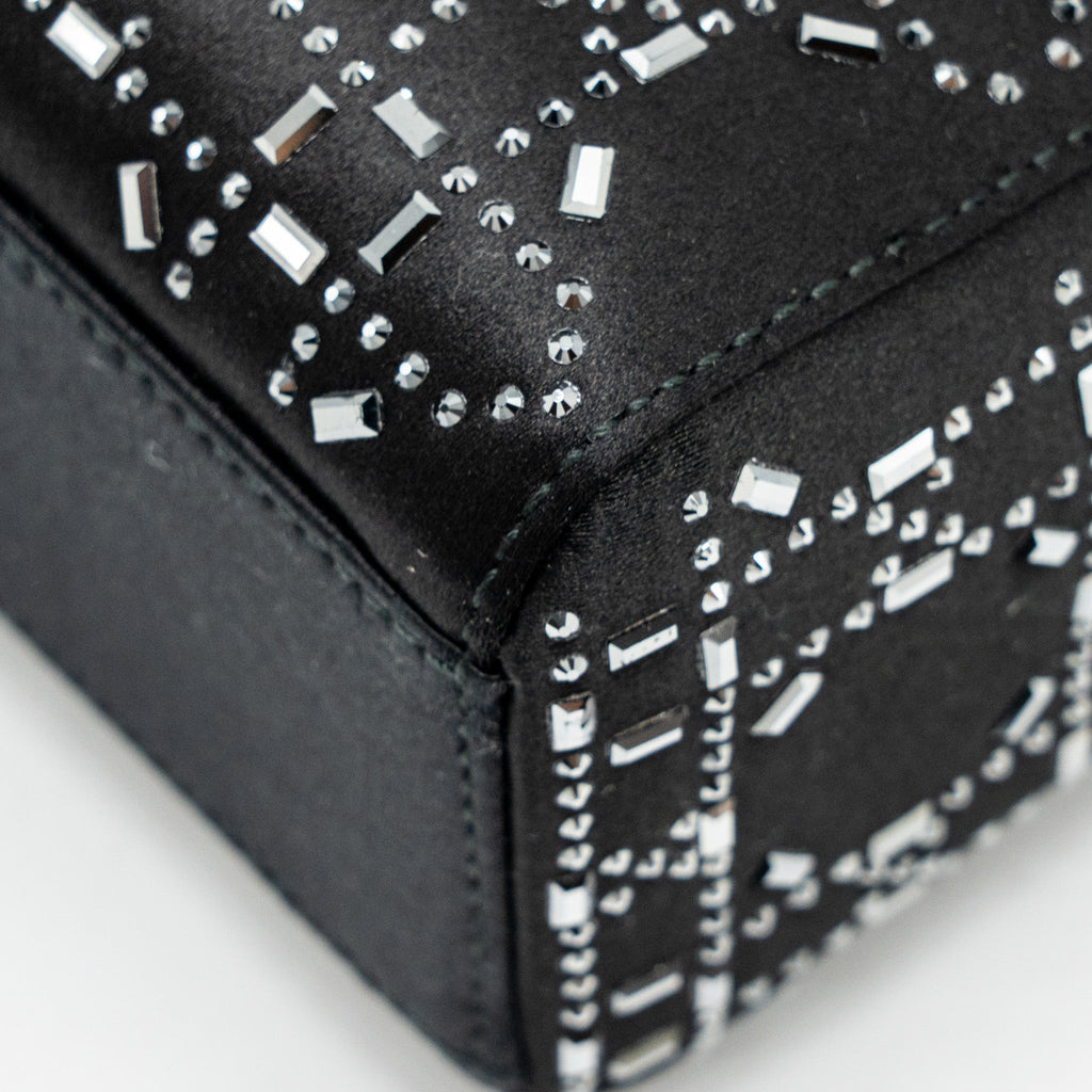 DIOR MINI LADY DIOR SATIN WITH CRYSTAL BLACK SHW