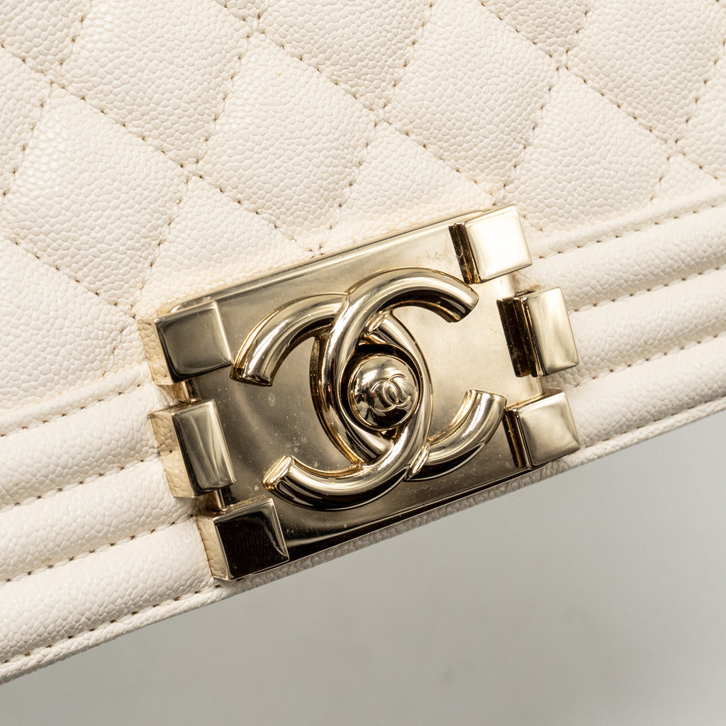 CHANEL SMALL BOY BAG CAVIAR WHITE LGHW