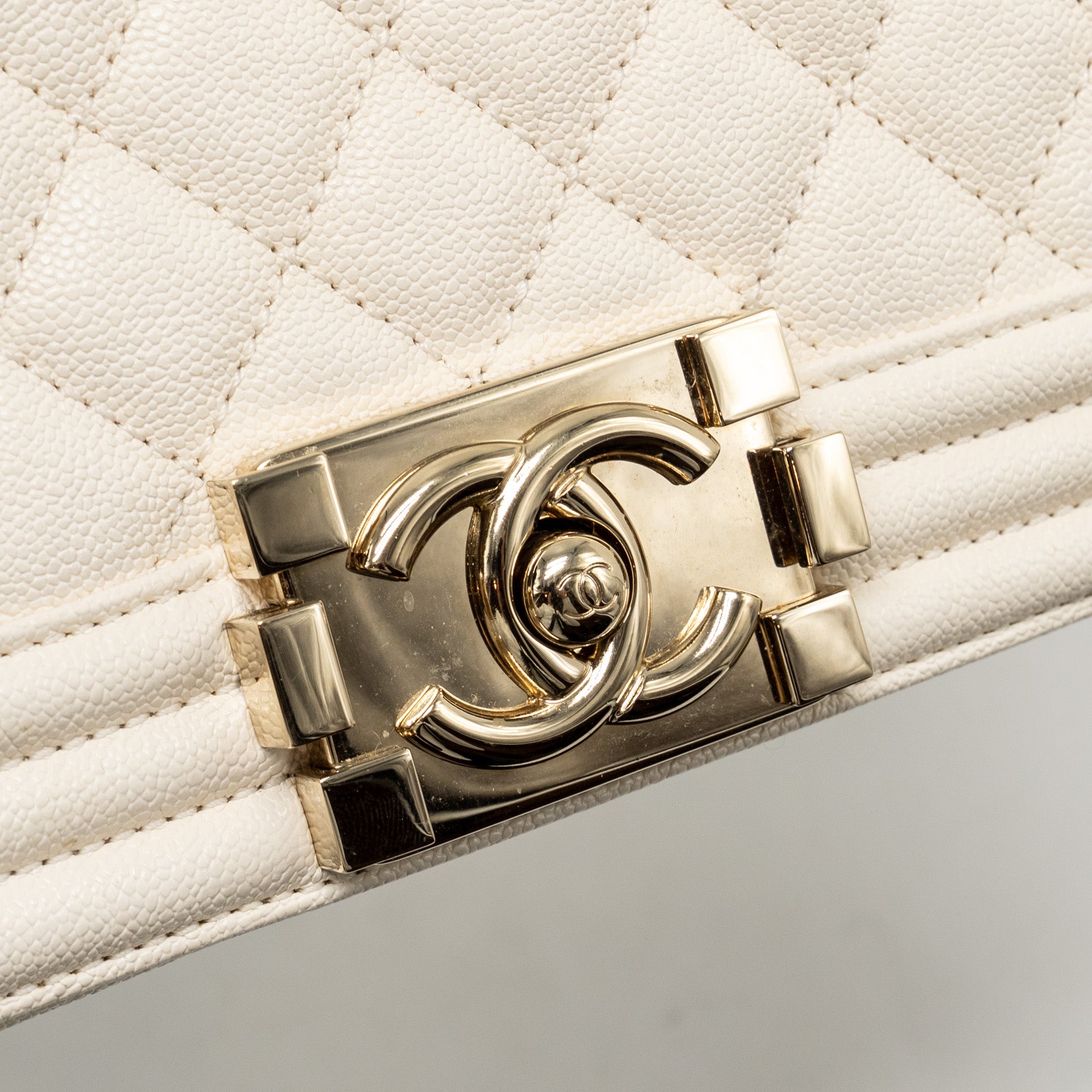CHANEL SMALL BOY BAG CAVIAR WHITE LGHW
