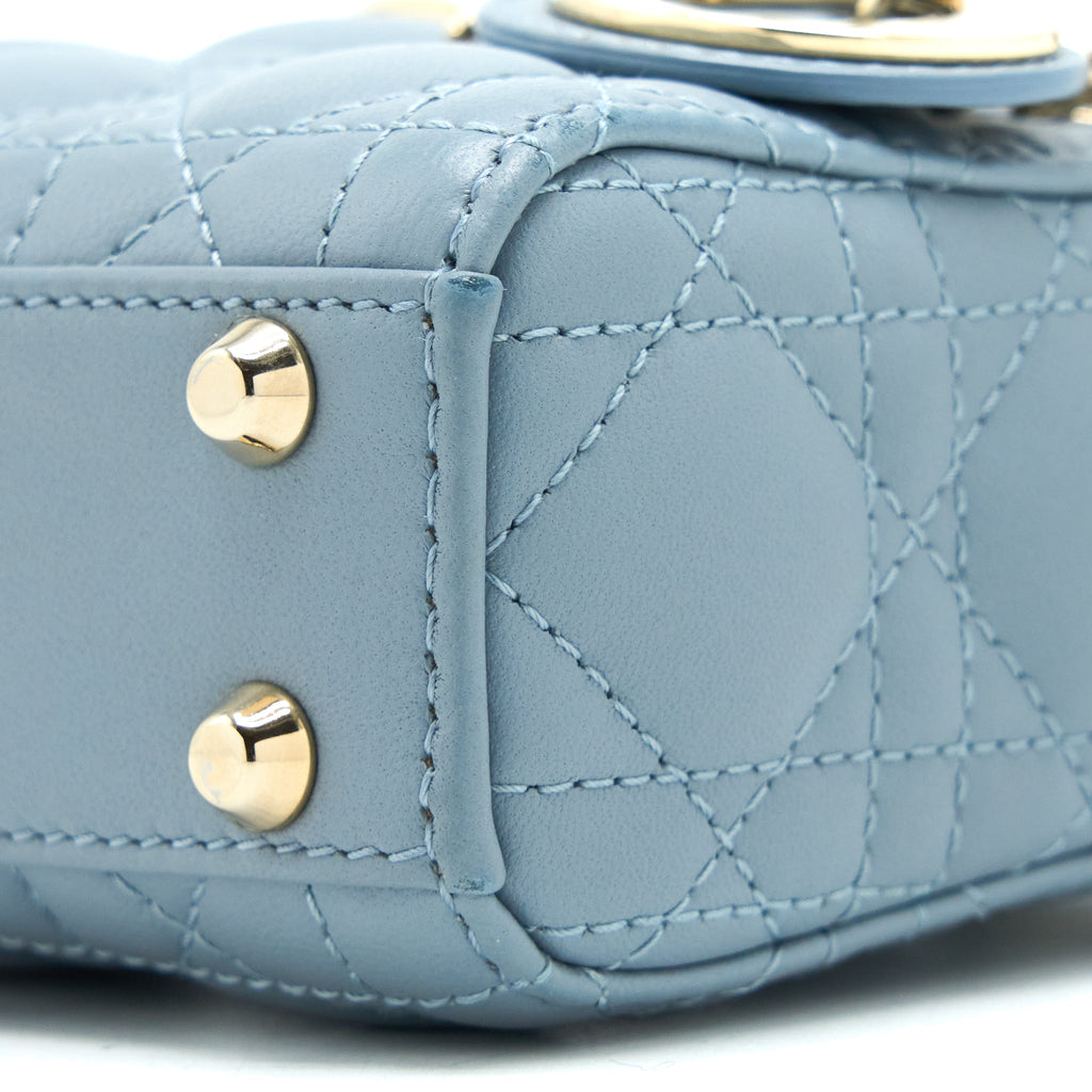 DIOR MICRO LADY DIOR BAG CANNAGE LAMBSKIN CLOUD BLUE LGHW