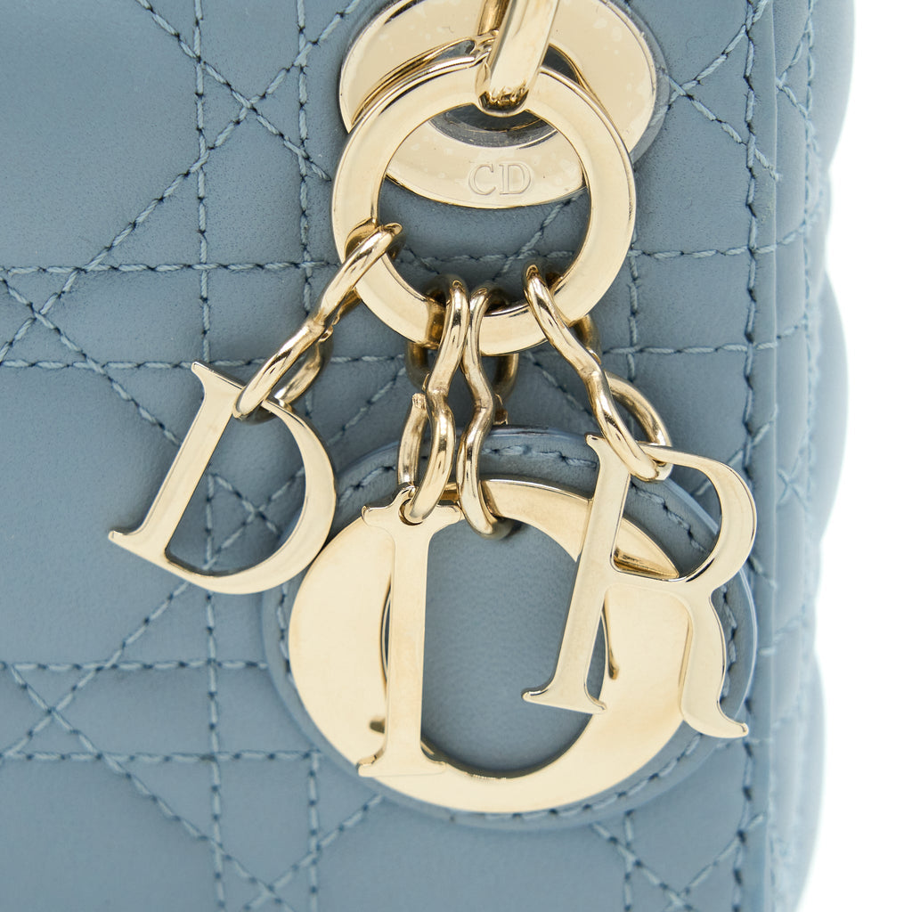 DIOR MICRO LADY DIOR BAG CANNAGE LAMBSKIN CLOUD BLUE LGHW