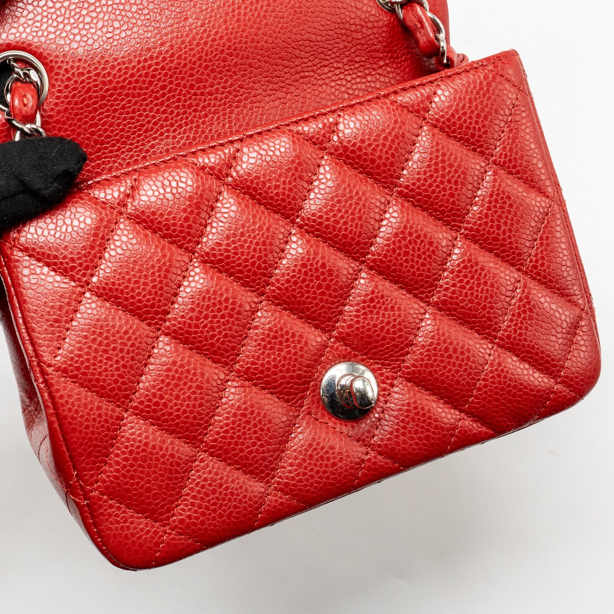 CHANEL MINI SQUARE FLAP BAG CAVIAR RED SHW