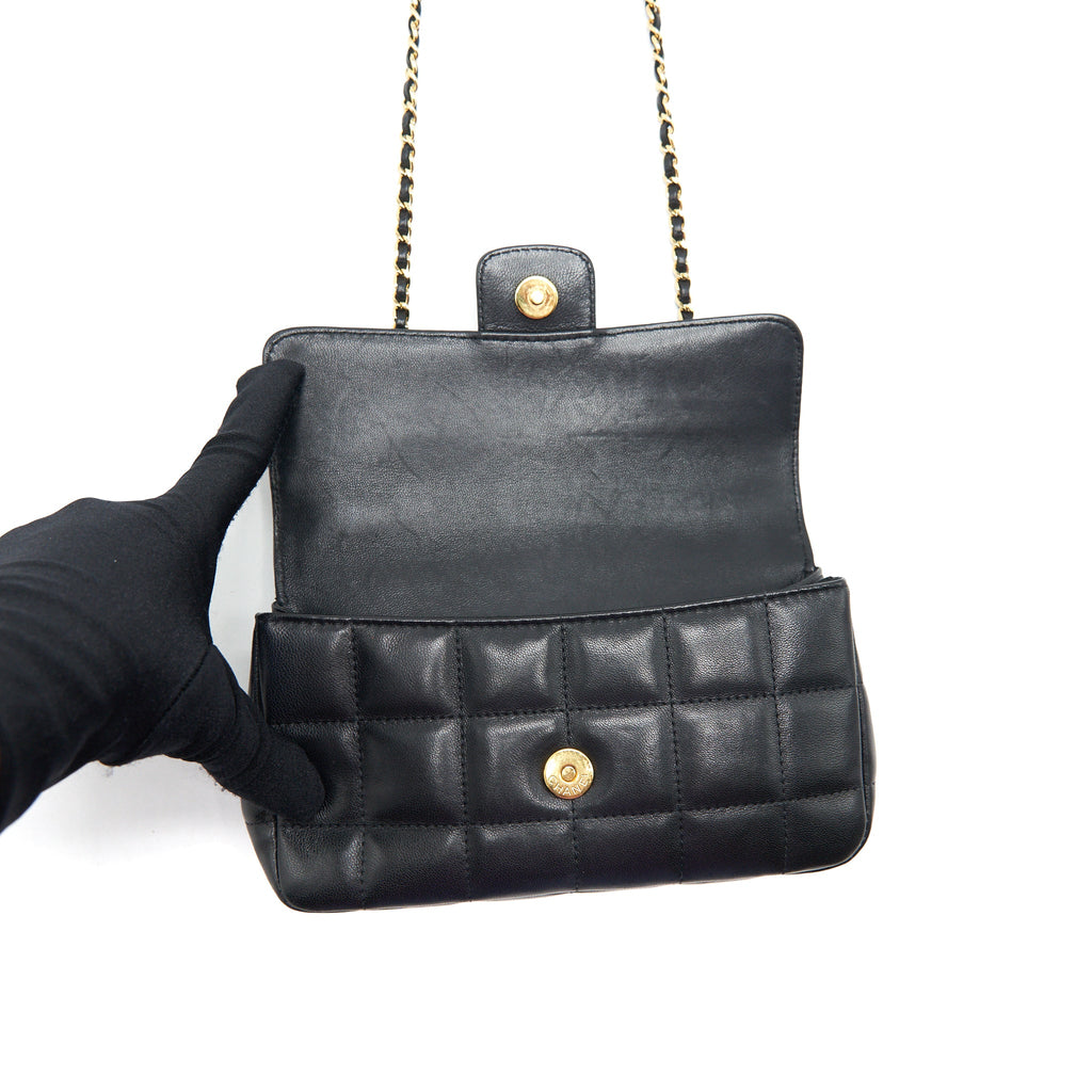CHANEL CAMELLIA MINI FLAP SHOULDER BAG LAMBSKIN BLACK GHW