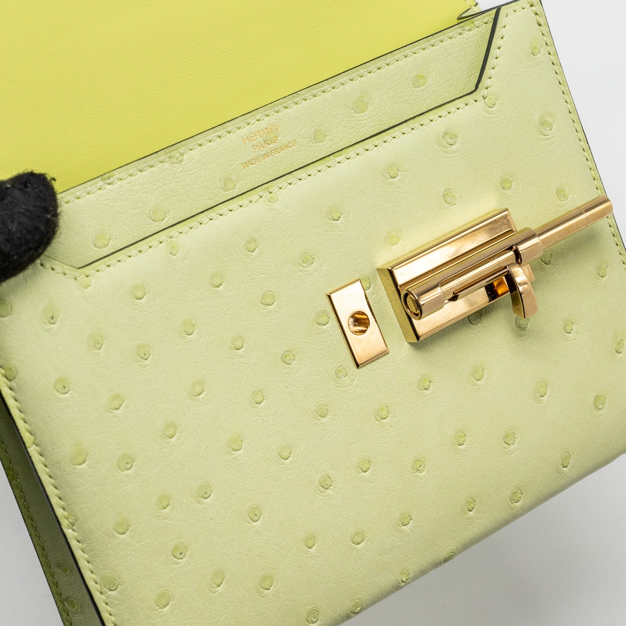 HERMES MINI VERROU OSTRICH R9 JAUNE BOURGEON GHW