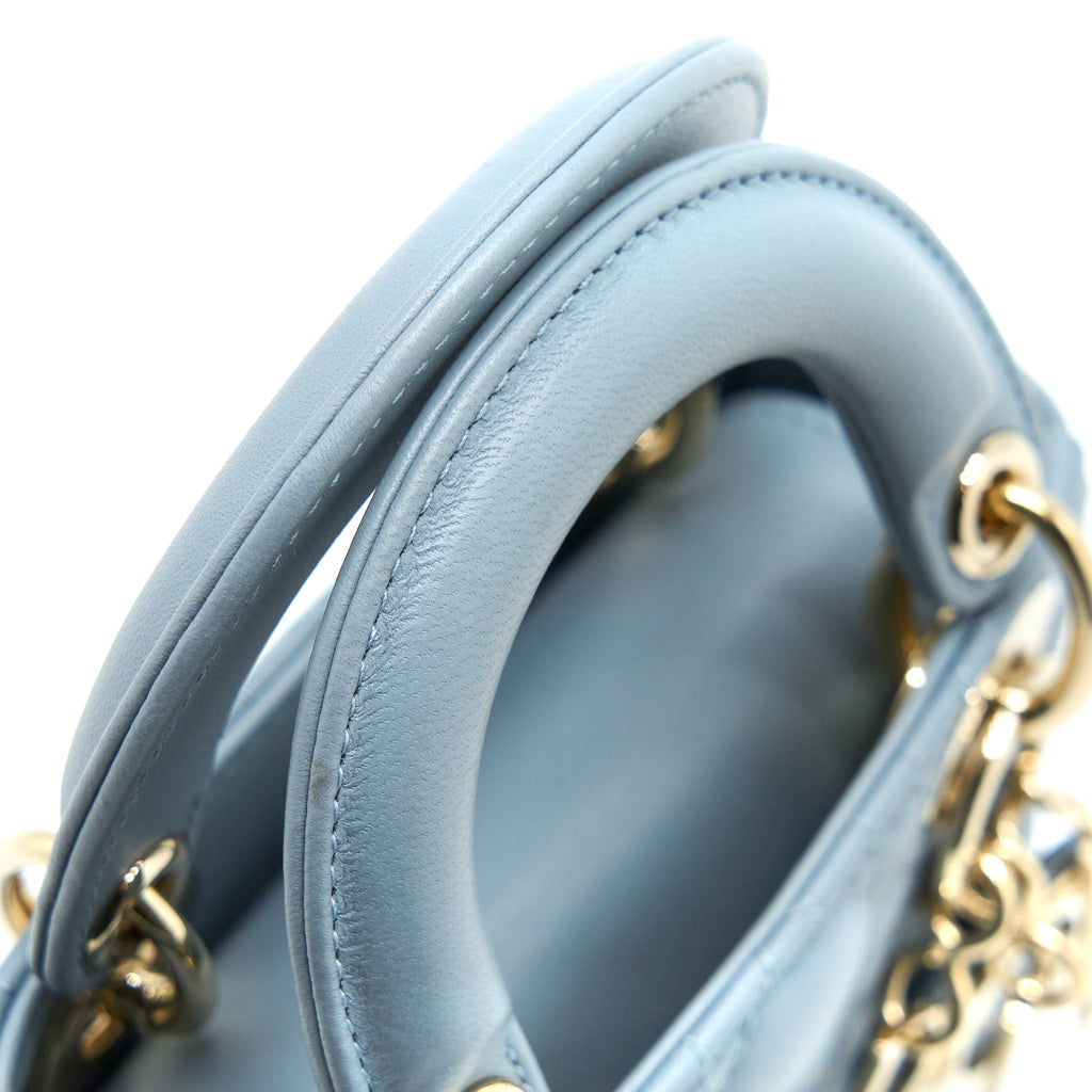 DIOR MICRO LADY DIOR BAG CANNAGE LAMBSKIN CLOUD BLUE LGHW