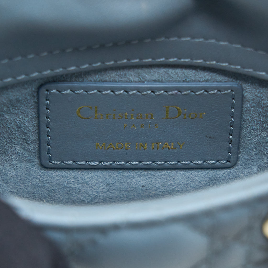 DIOR MICRO LADY DIOR BAG CANNAGE LAMBSKIN CLOUD BLUE LGHW
