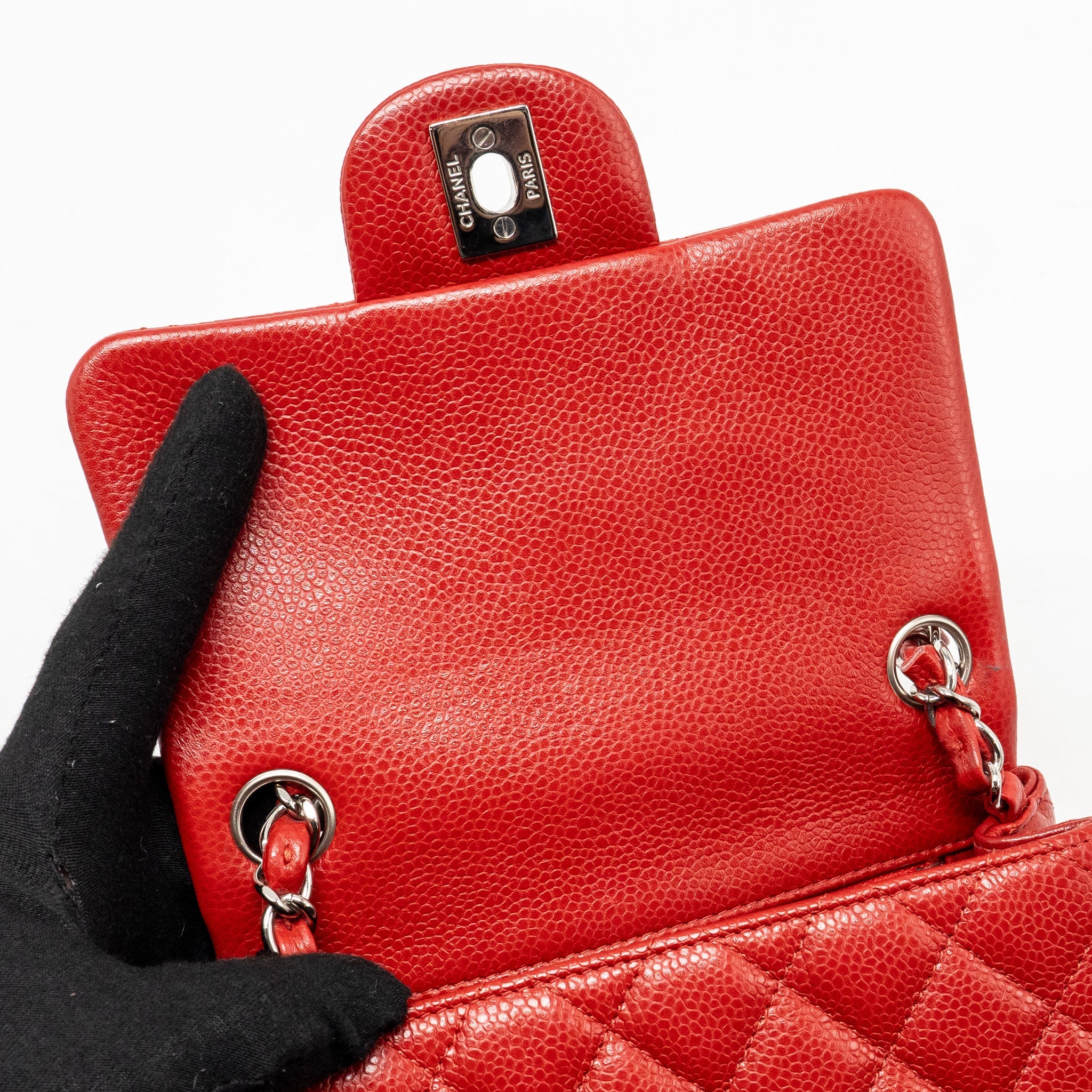 CHANEL MINI SQUARE FLAP BAG CAVIAR RED SHW