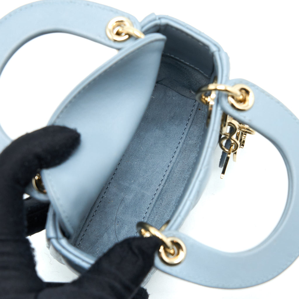 DIOR MICRO LADY DIOR BAG CANNAGE LAMBSKIN CLOUD BLUE LGHW