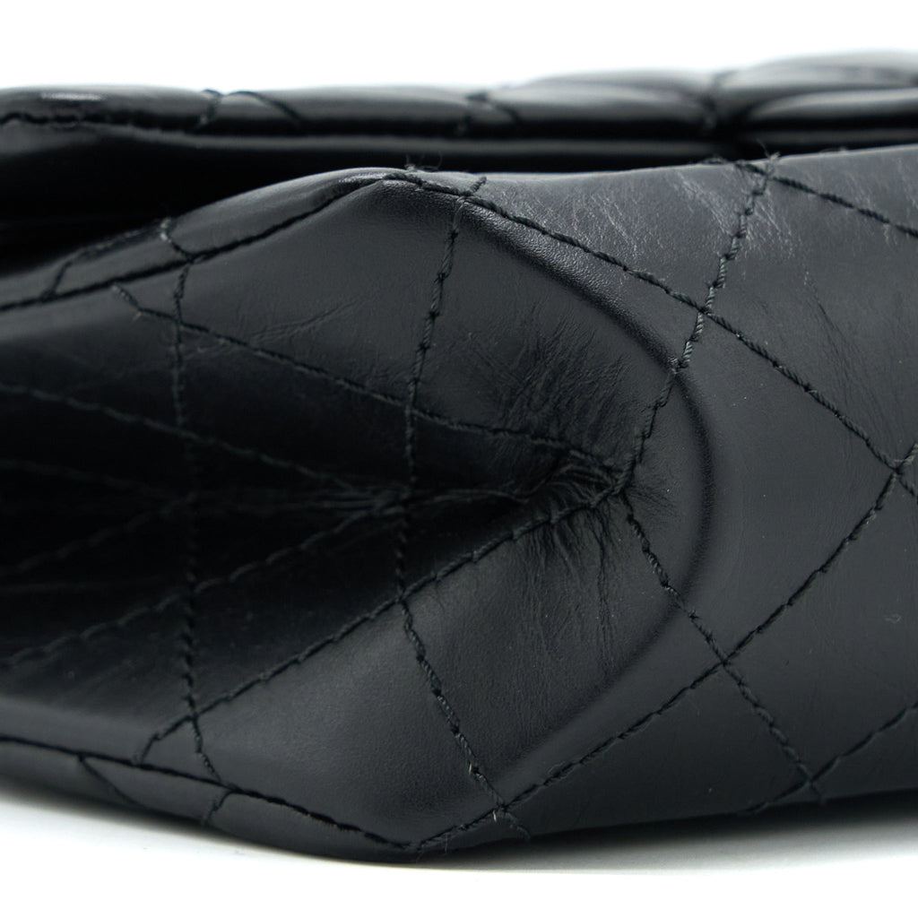 CHANEL SMALL 2.55 225 REISSUE FLAP BAG AGED CALFSKIN BLACK BRUSHED GHW