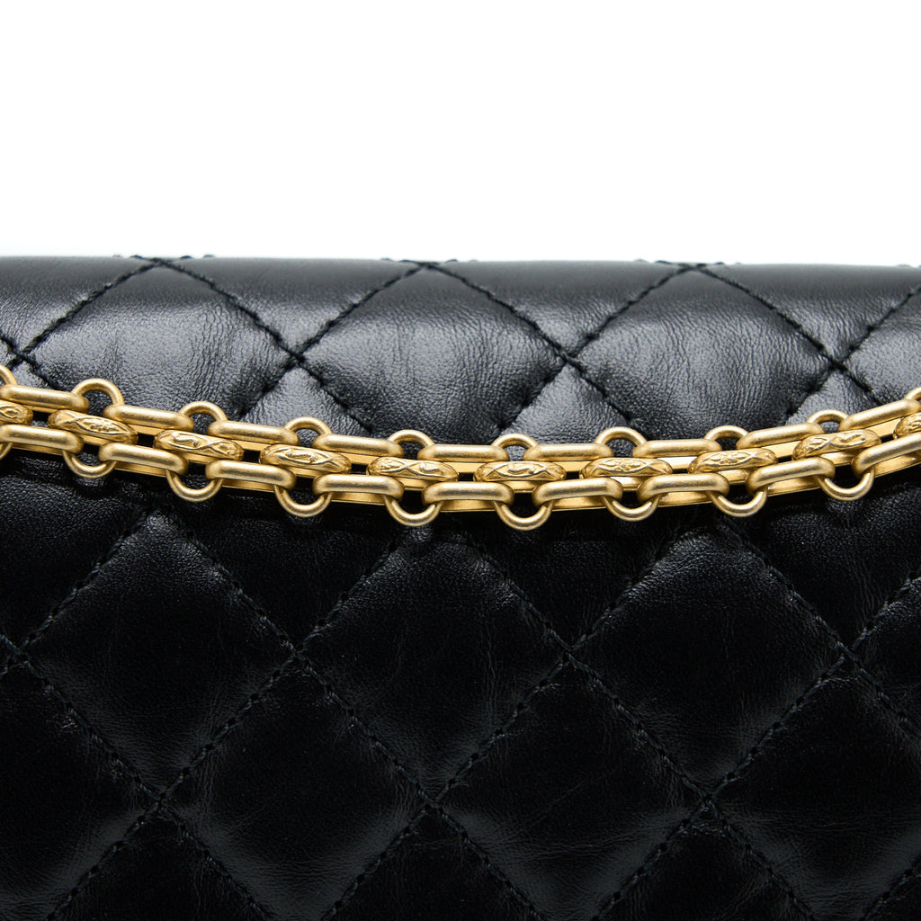 CHANEL SMALL 2.55 225 REISSUE FLAP BAG AGED CALFSKIN BLACK BRUSHED GHW