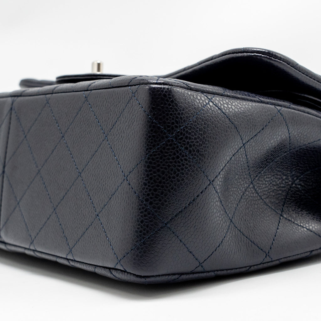 CHANEL JUMBO CLASSIC DOUBLE FLAP BAG CAVIAR DARK BLUE SHW