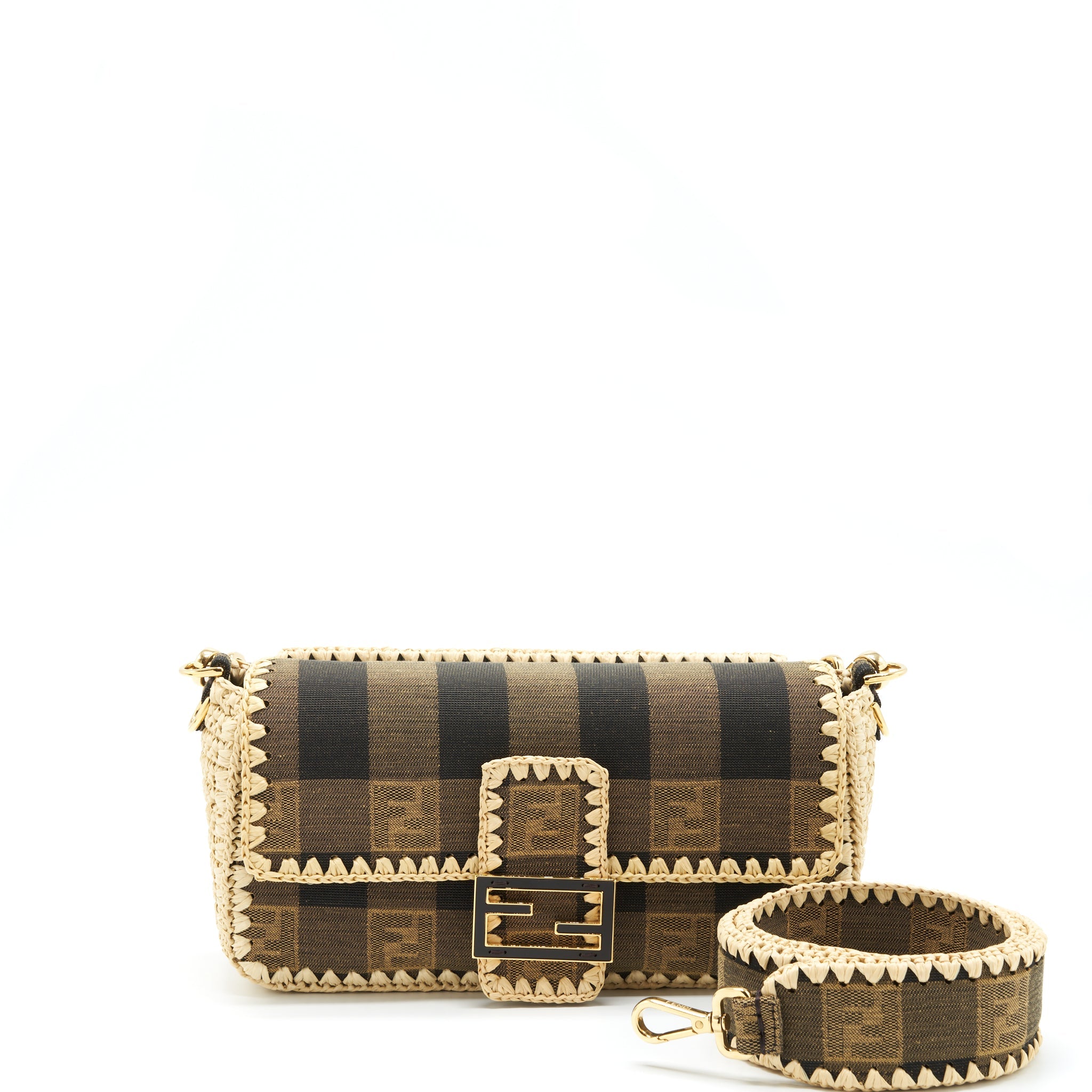 FENDI BAGUETTE SHOULDER BAG FABRIC BROWN/CREAM