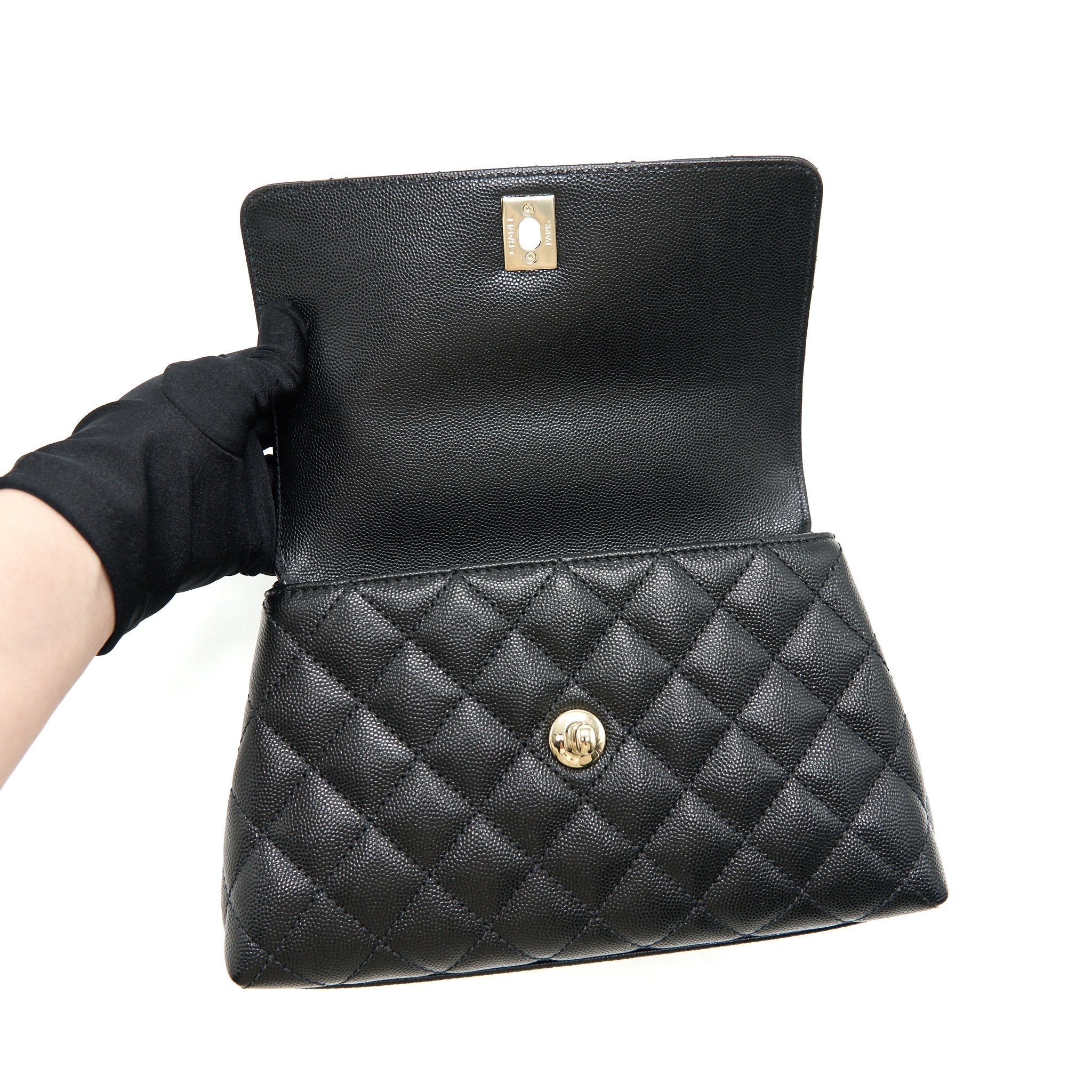 CHANEL 21K SMALL COCO HANDLE 24CM CAVIAR BLACK LGHW