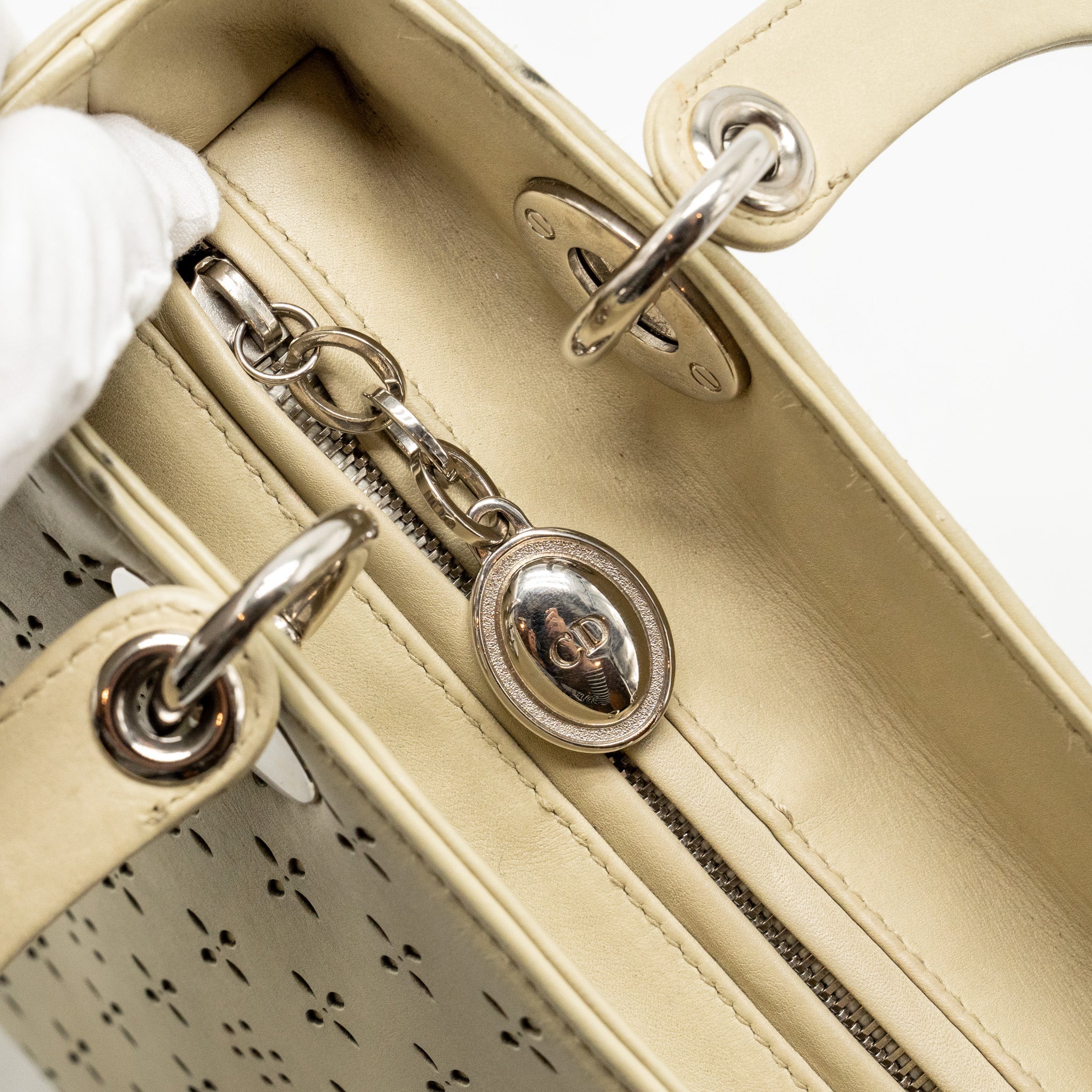 DIOR MEDIUM LADY DIOR LEATHER BEIGE SHW