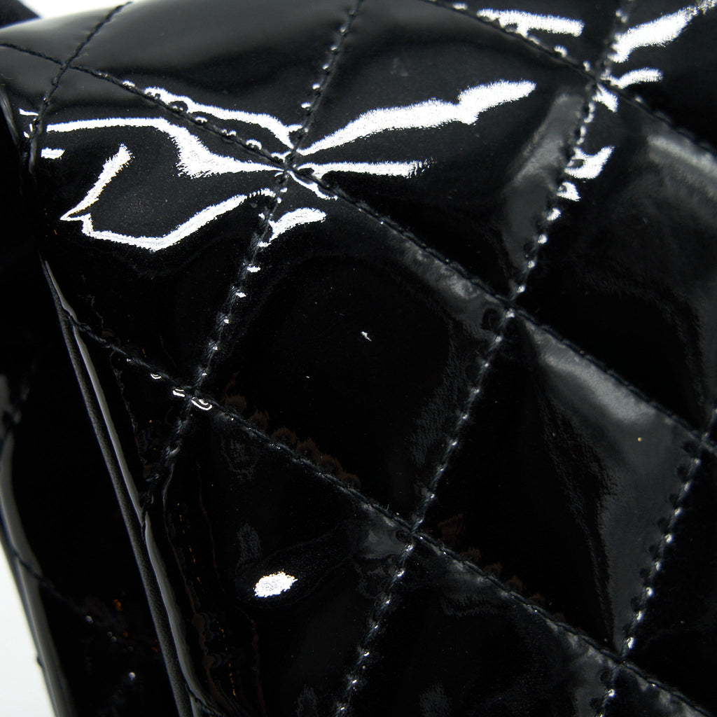 CHANEL FOLD OVER CLUTCH PATENT LEATHER BLACK SHW