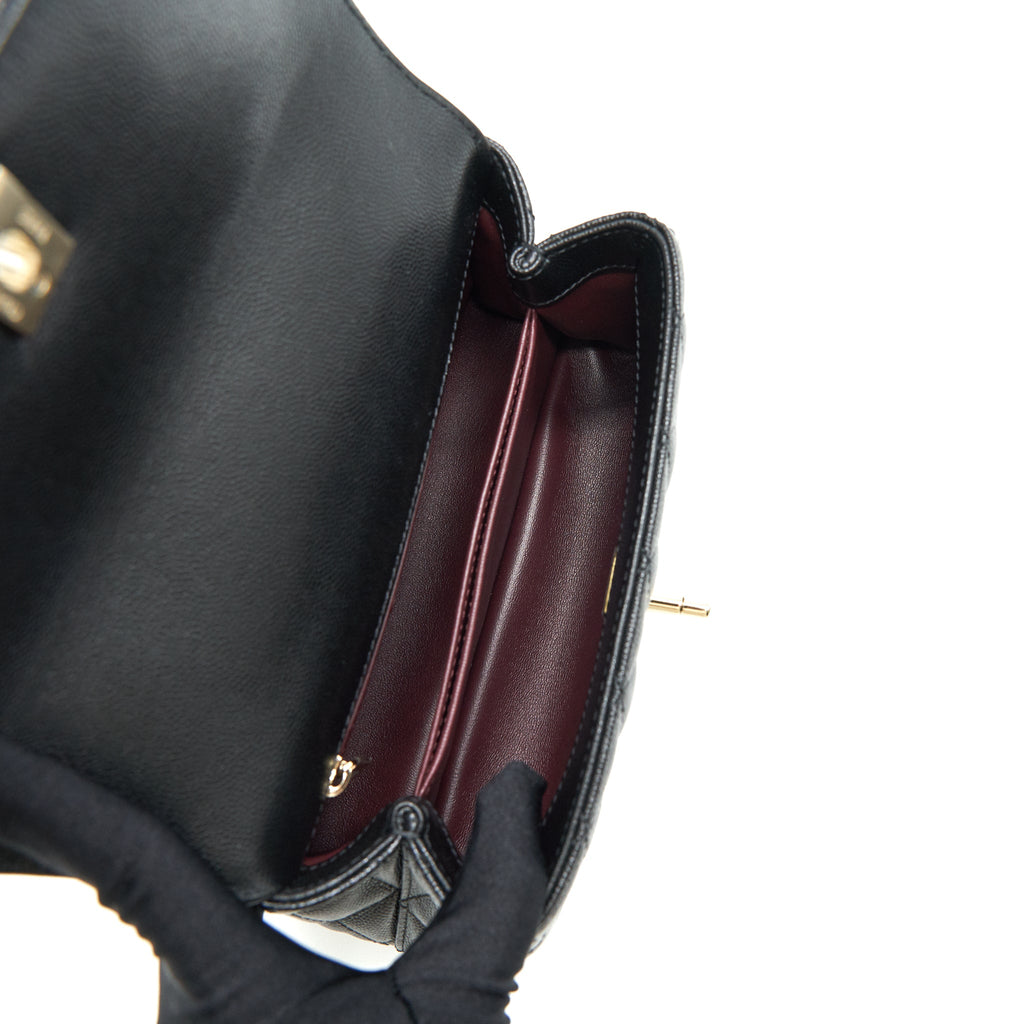 CHANEL 21K SMALL (OLD MINI) 24CM COCOHANDLE BLACK CAVIAR LGHW (MICROCHIP)