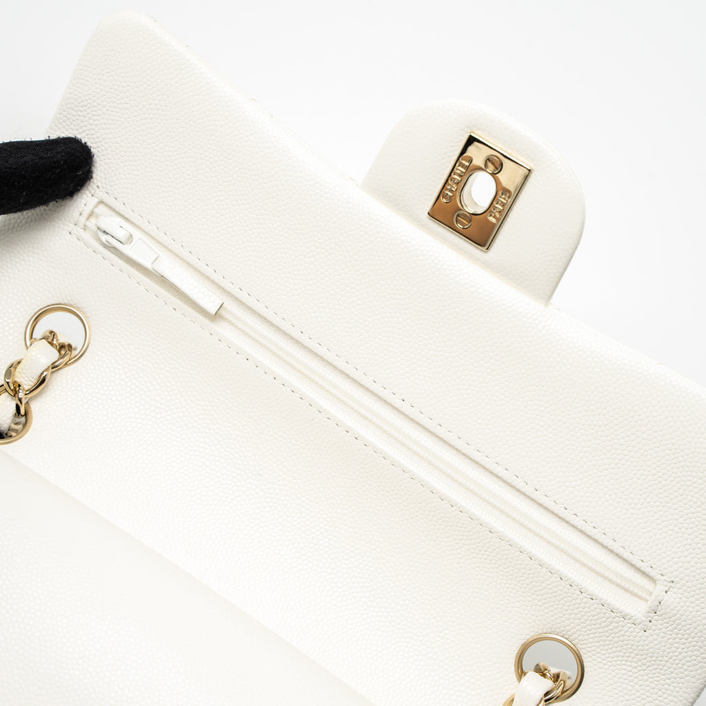 CHANEL SMALL CLASSIC DOUBLE FLAP BAG CAVIAR WHITE LGHW (MICROCHIP)
