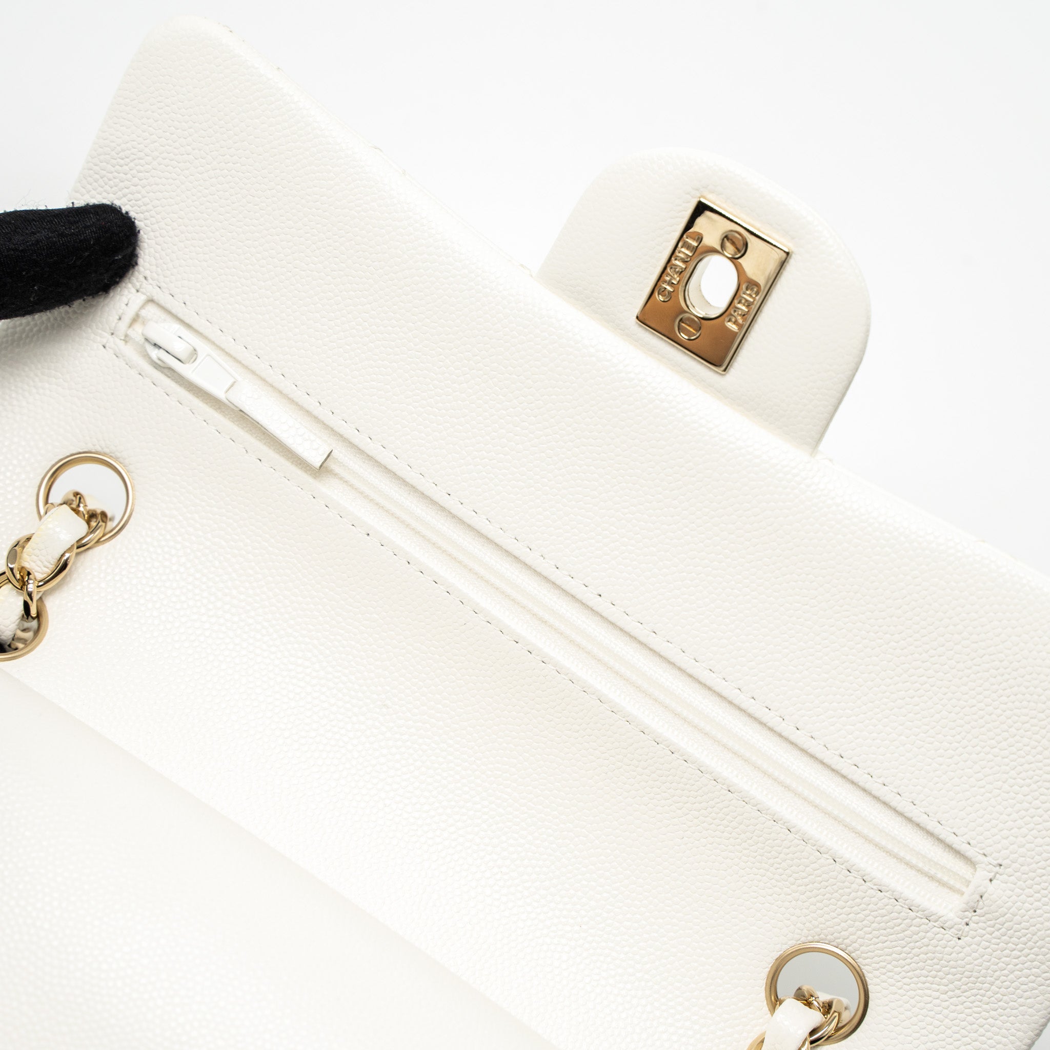 CHANEL SMALL CLASSIC DOUBLE FLAP BAG CAVIAR WHITE LGHW (MICROCHIP)