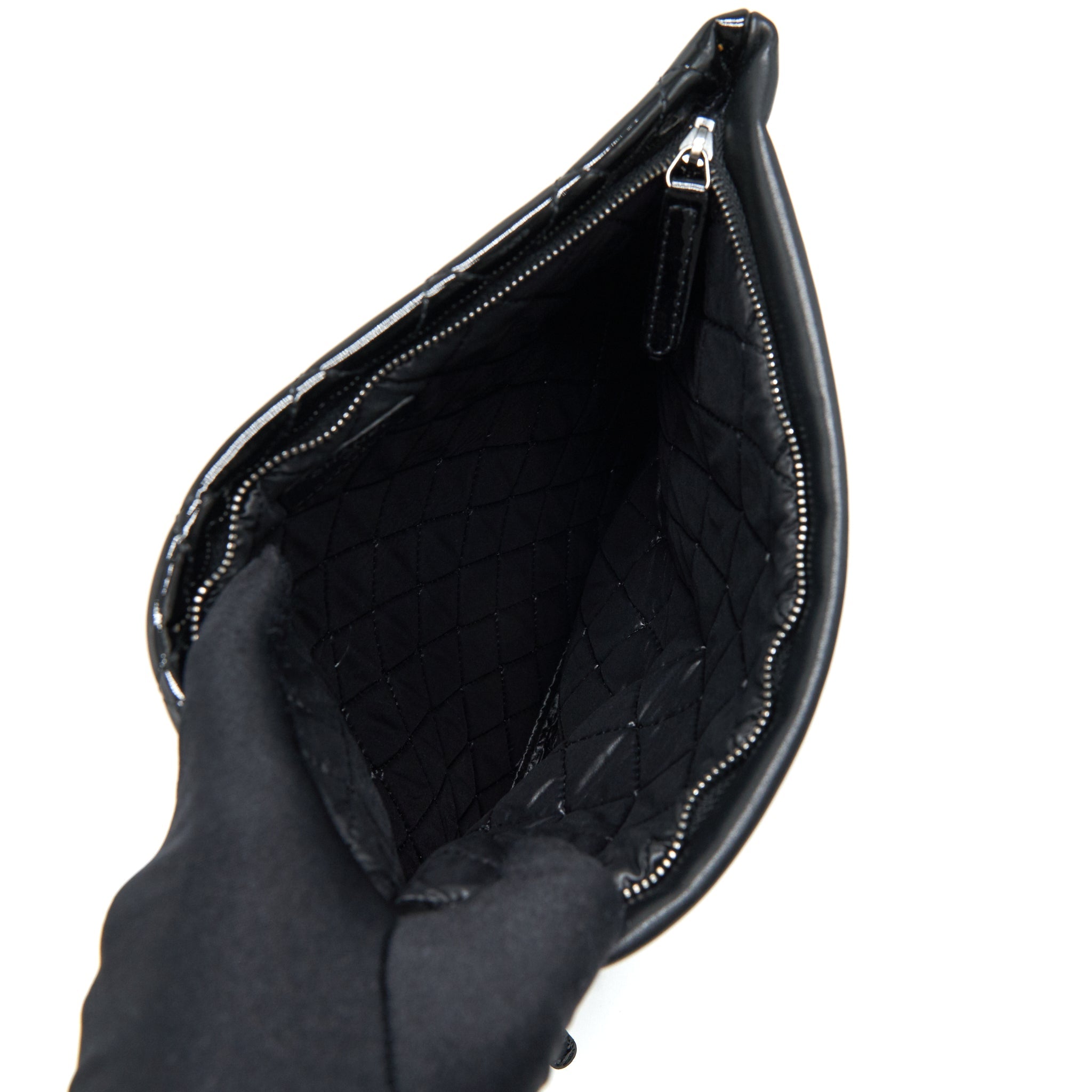 CHANEL FOLD OVER CLUTCH PATENT LEATHER BLACK SHW