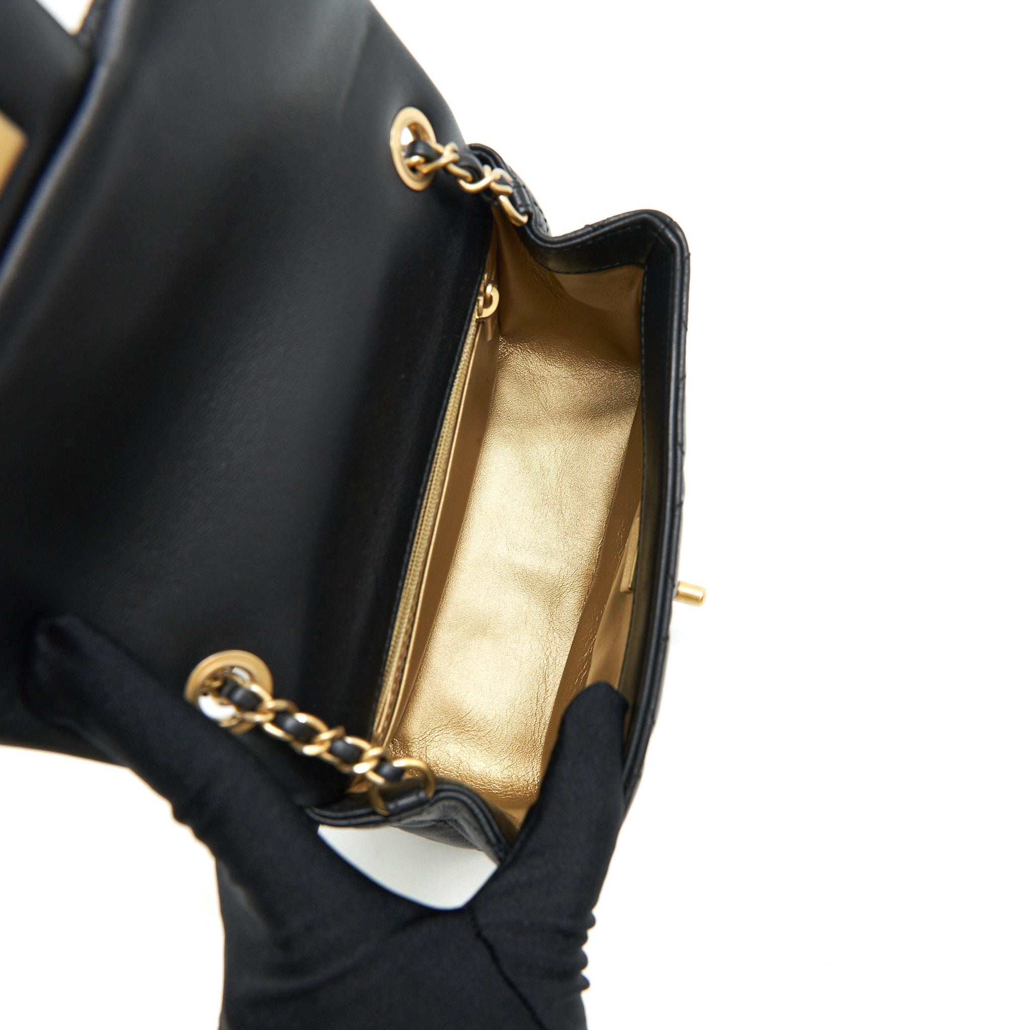 CHANEL PEARL CRUSH MINI SQUARE FLAP BAG LAMBSKIN BLACK GHW