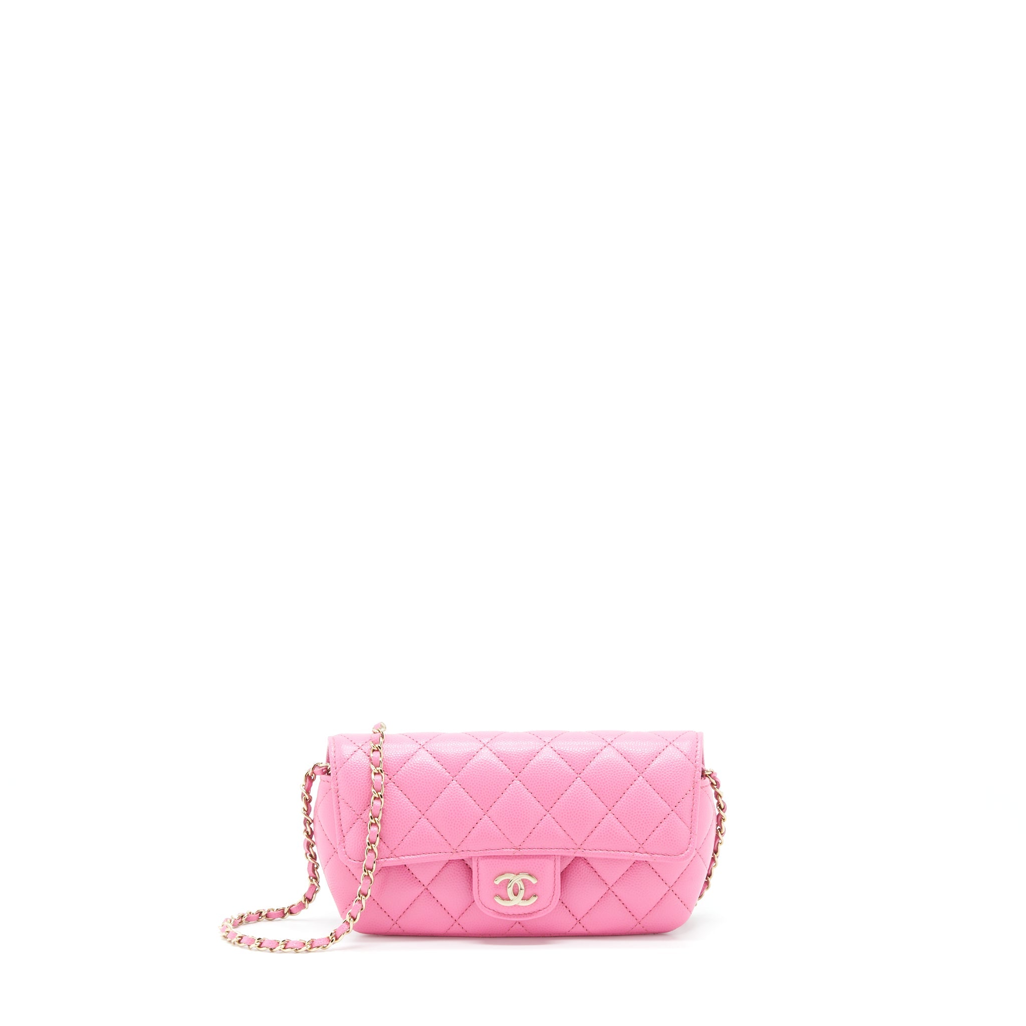 CHANEL GLASSES CASE FLAP BAG WITH CHAIN CAVIAR PINK LGHW