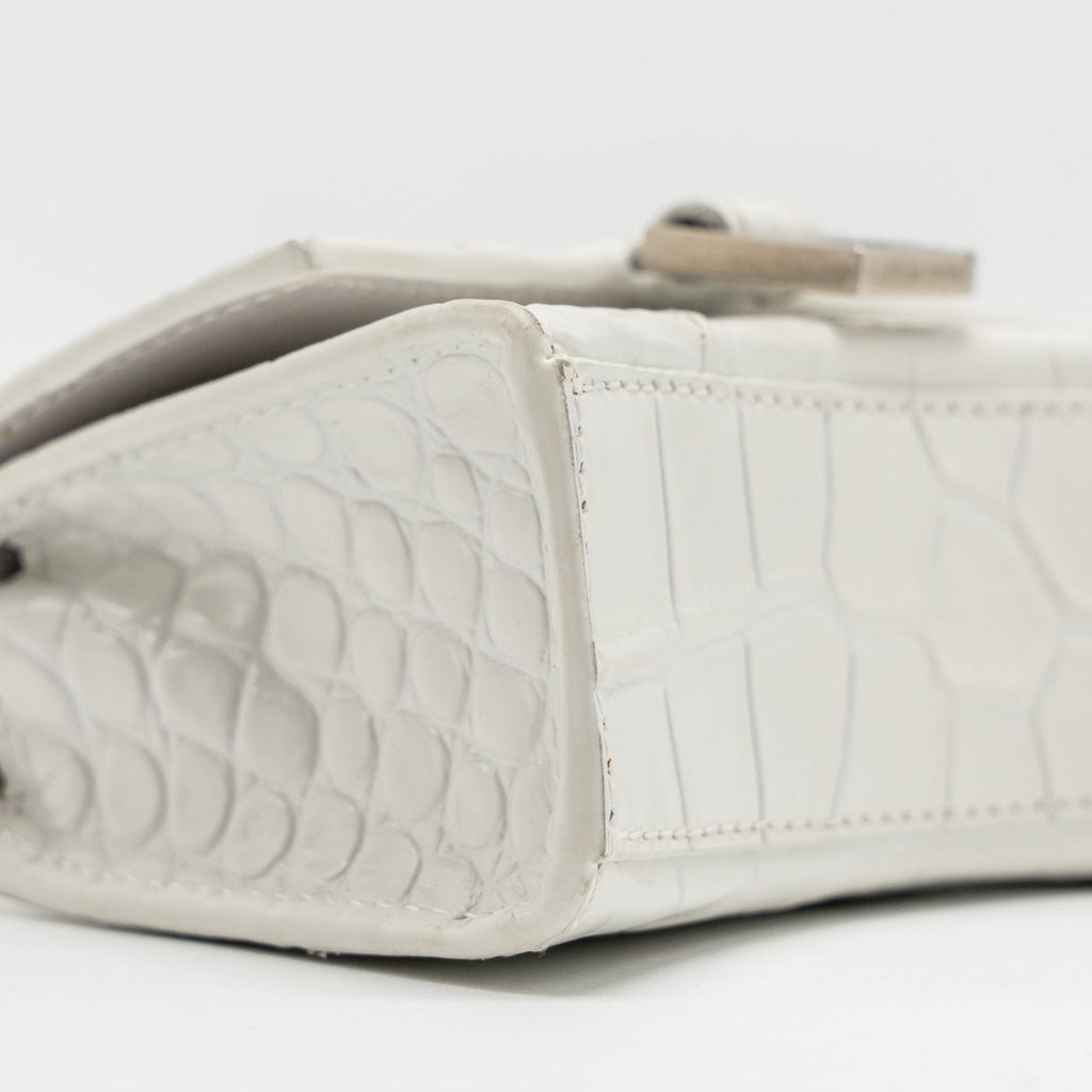 BALENCIAGA MINI HOURGLASS BAG CROC EMBOSSED CALFSKIN WHITE SHW