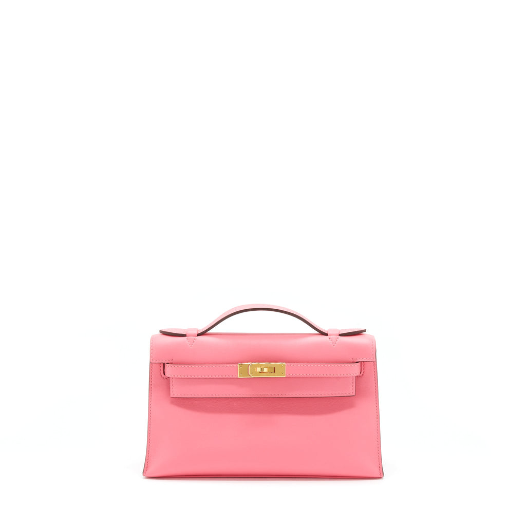 HERMES KELLY POCHETTE SWIFT 8W ROSE AZALEE GHW