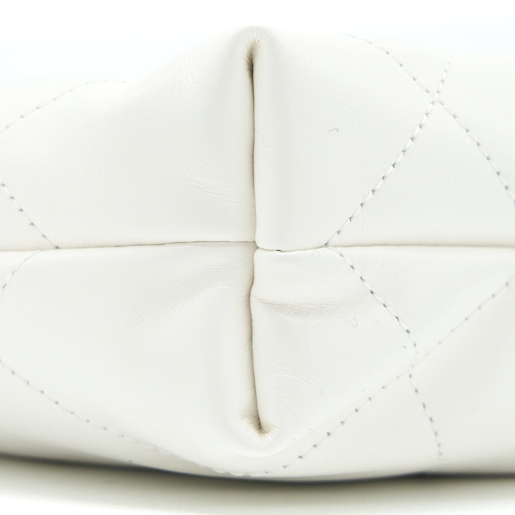 CHANEL MINI 22 BAG SHINY CALFSKIN WHITE BRUSHED GHW (MICROCHIP)