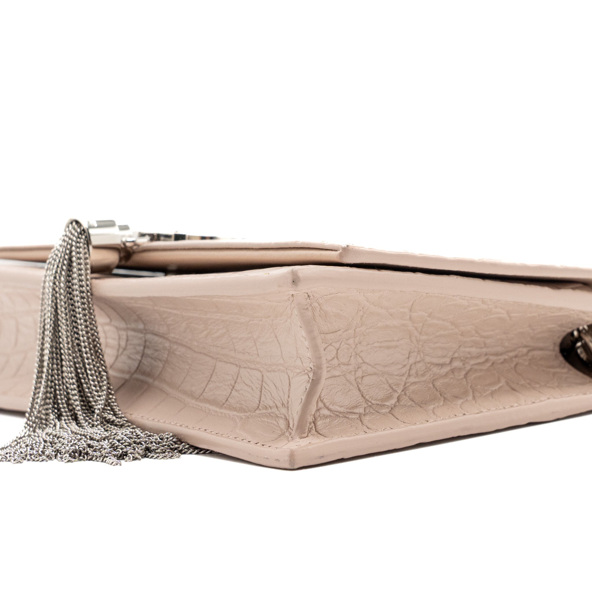 SAINT LAURENT KATE WALLET ON CHAIN CROC EMBOSSED LEATHER LIGHT PINK SHW