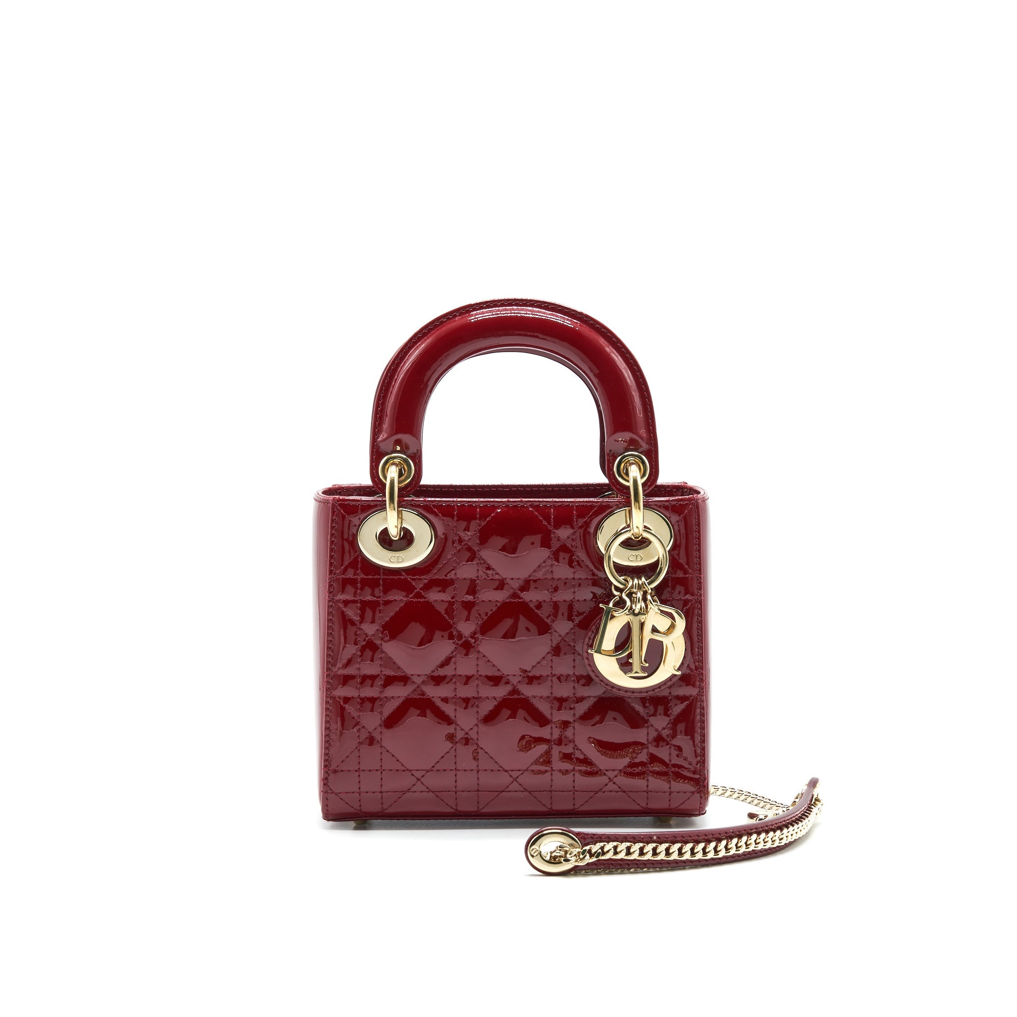 DIOR MINI LADY DIOR PATENT LEATHER RED WITH GHW