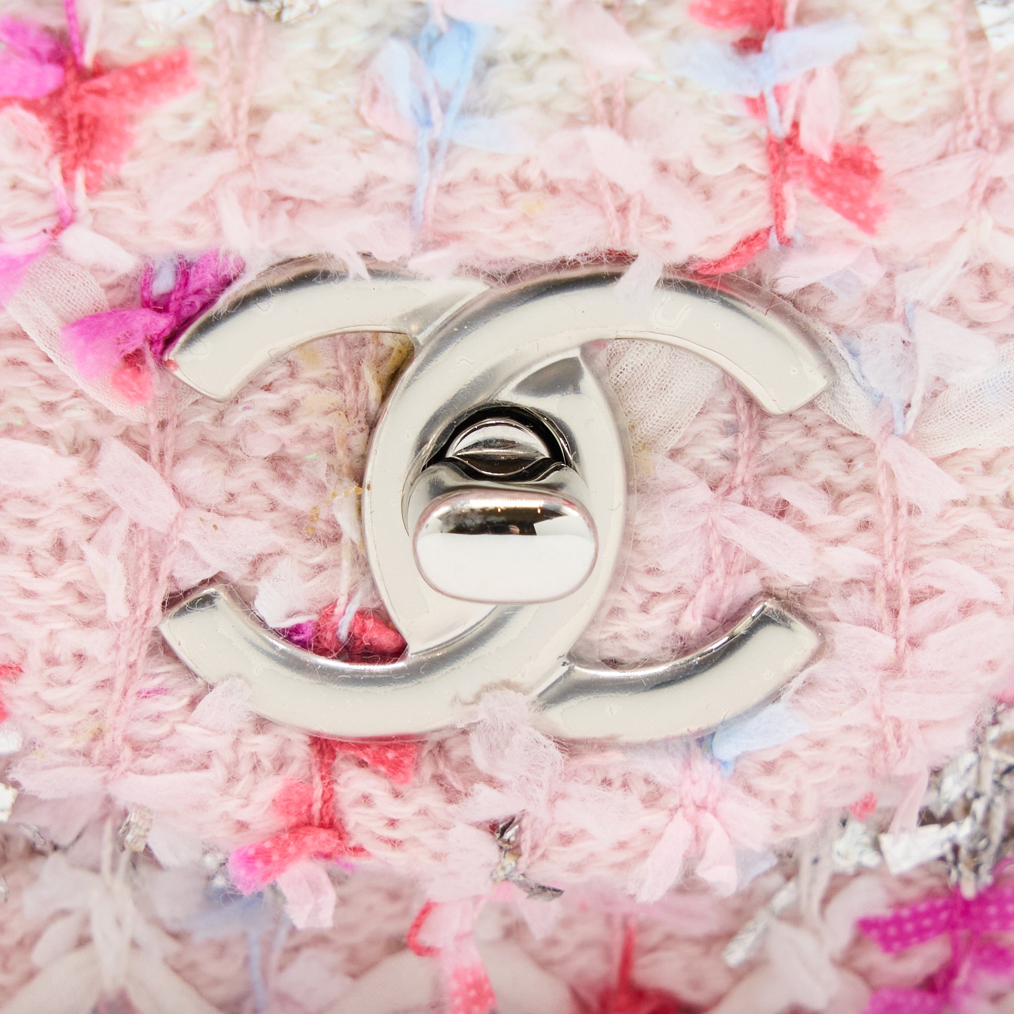 CHANEL SEASONAL MINI RECTANGULAR FLAP BAG TWEED PINK/MULTICOLOUR SHW